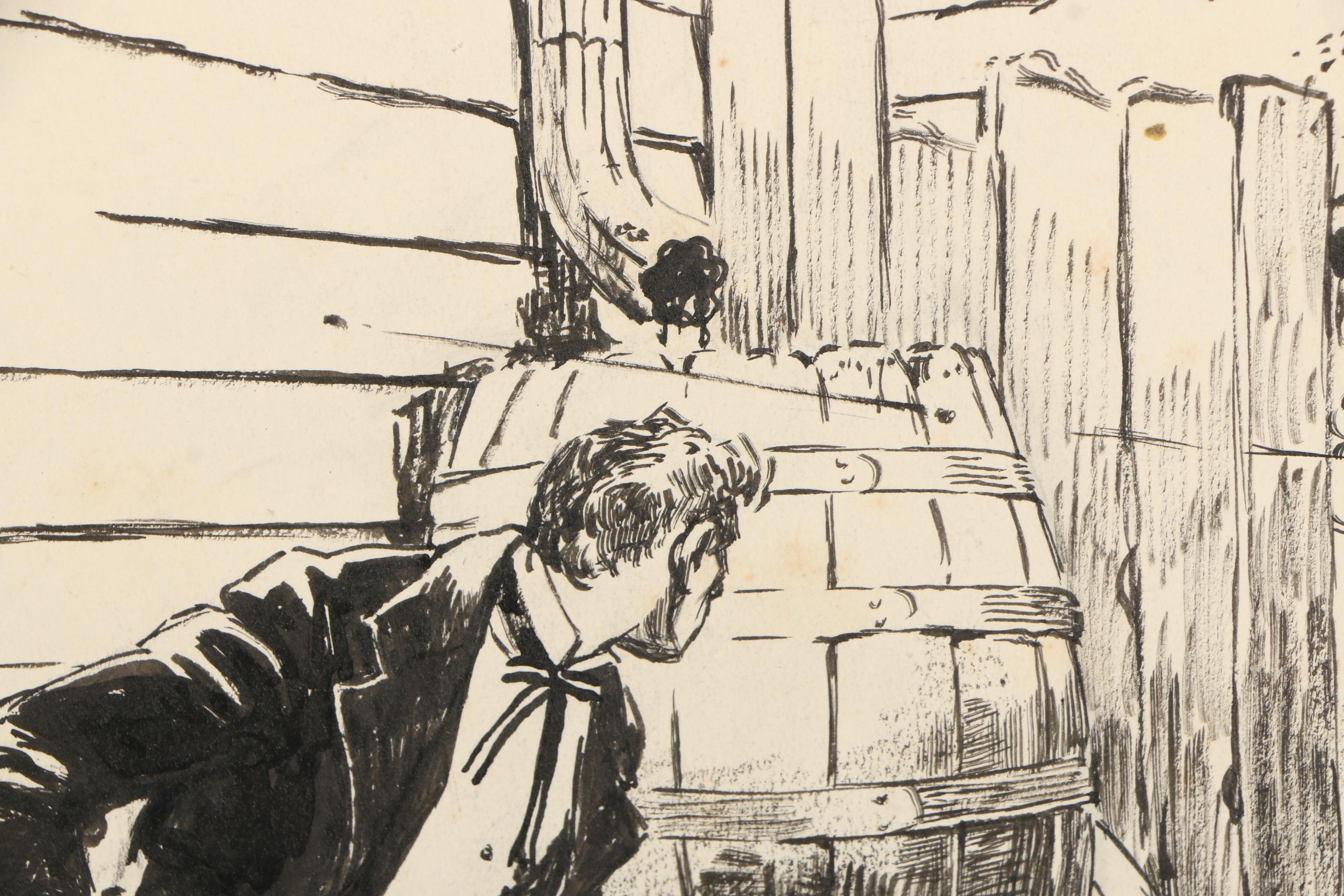 Lorence F. Bjorklund Ink Illustration for "The Best Man in Buffalo Gap"