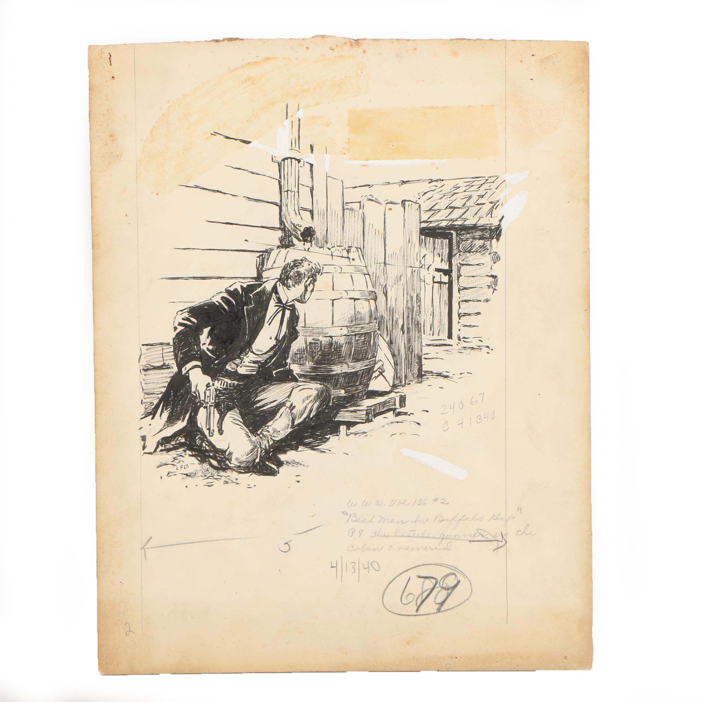 Lorence F. Bjorklund Ink Illustration for "The Best Man in Buffalo Gap"