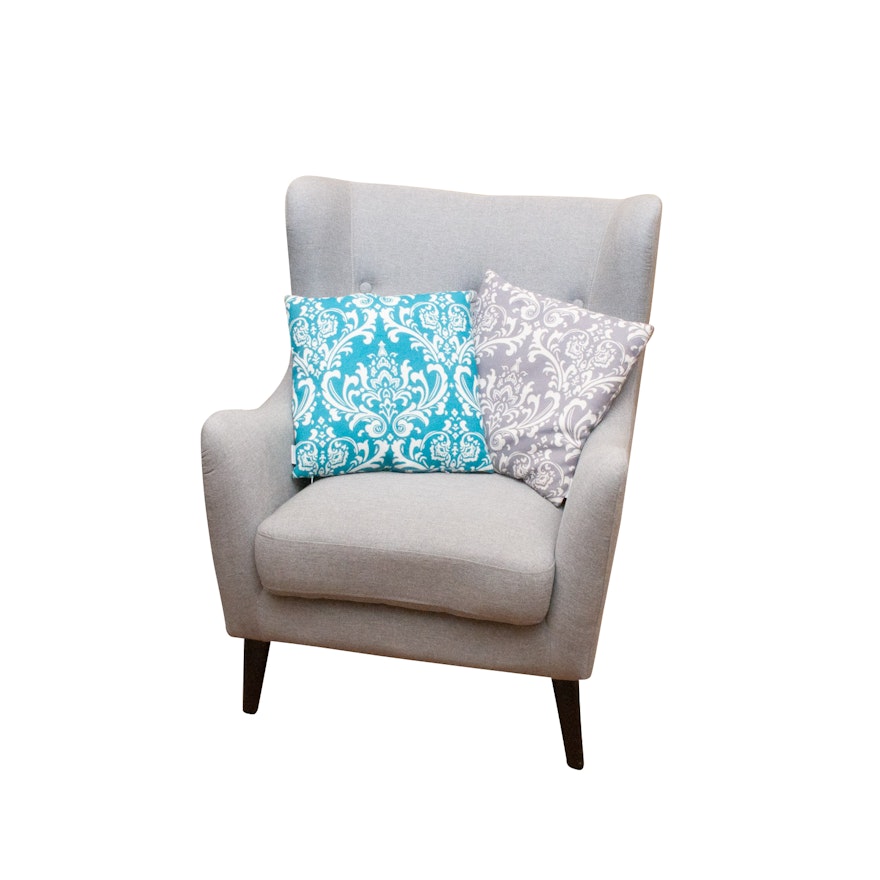 Contemporary Wingback Chair with Accent Pillows