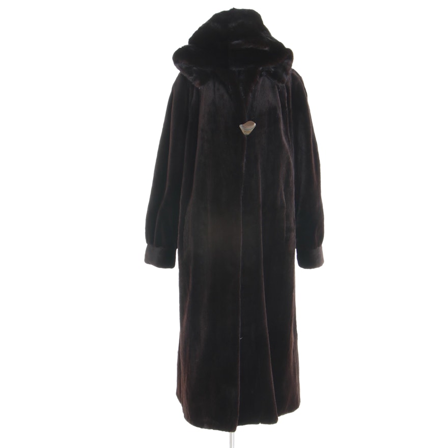 Women's Angelo's Sheared Beaver Fur Coat with Mink Fur Collar and Hood