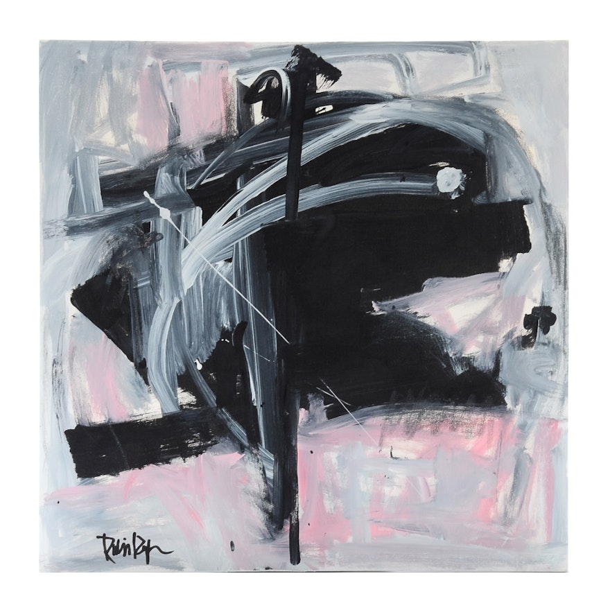 Robbie Kemper Acrylic Painting on Canvas "Gray and Pink around Black"