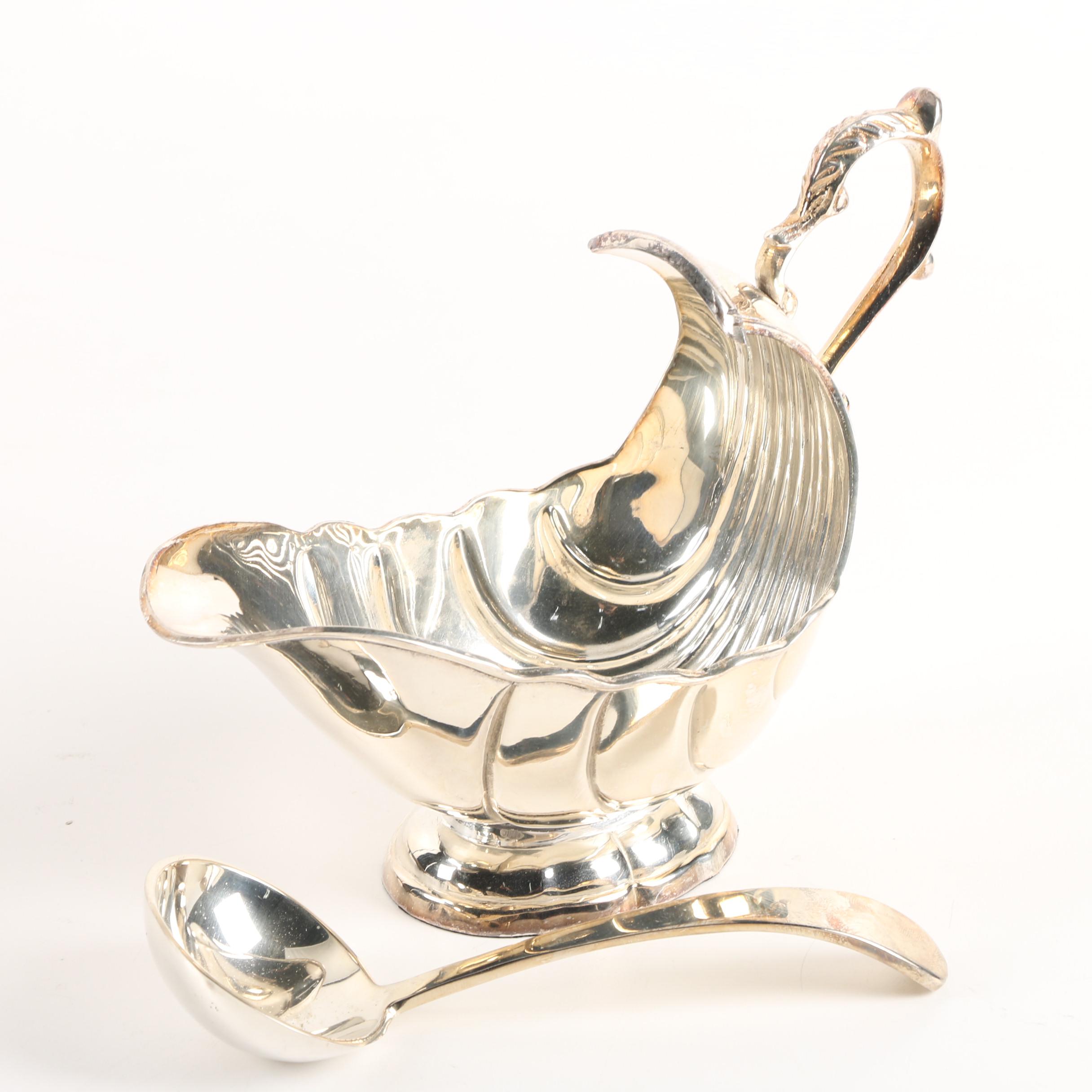 Bombay Gravy Boat, Leonard Bread Basket, and Other Silver Plate Serveware