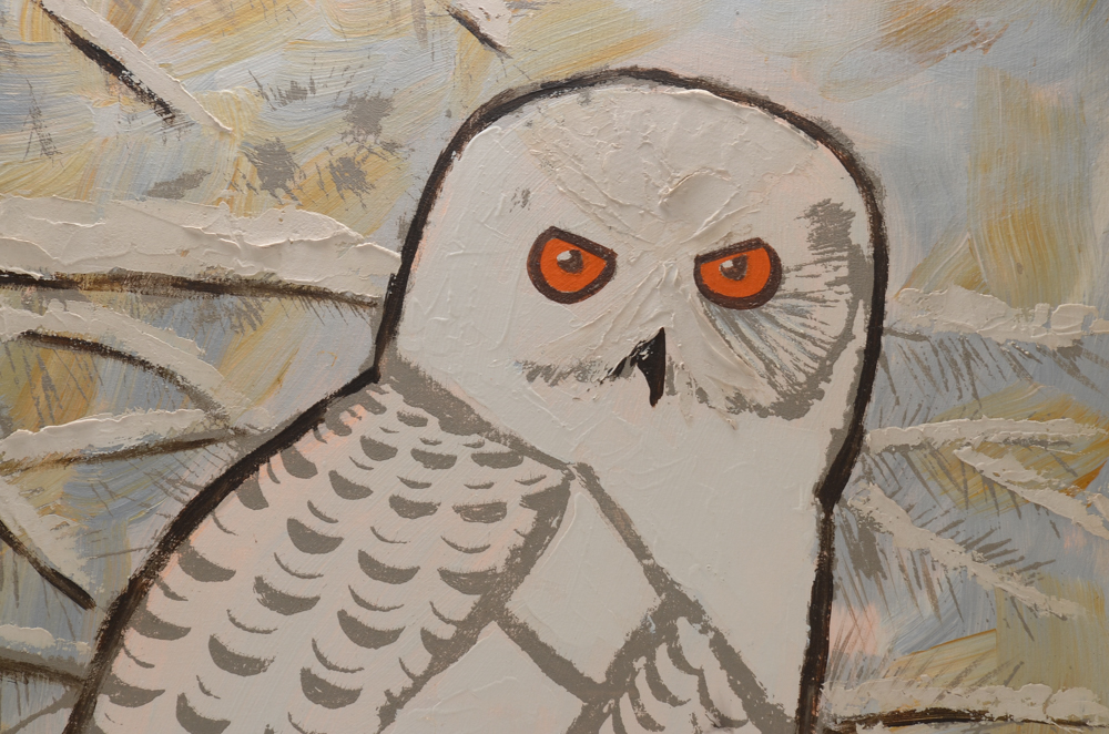 Lee Reynolds Large Oil on Canvas Painting of Owl