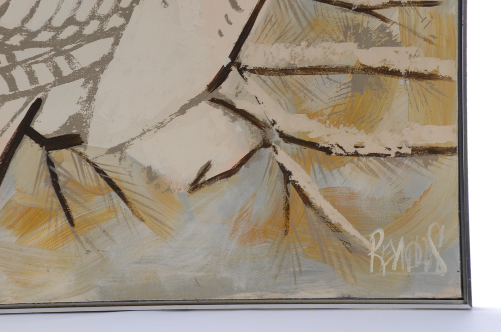 Lee Reynolds Large Oil on Canvas Painting of Owl