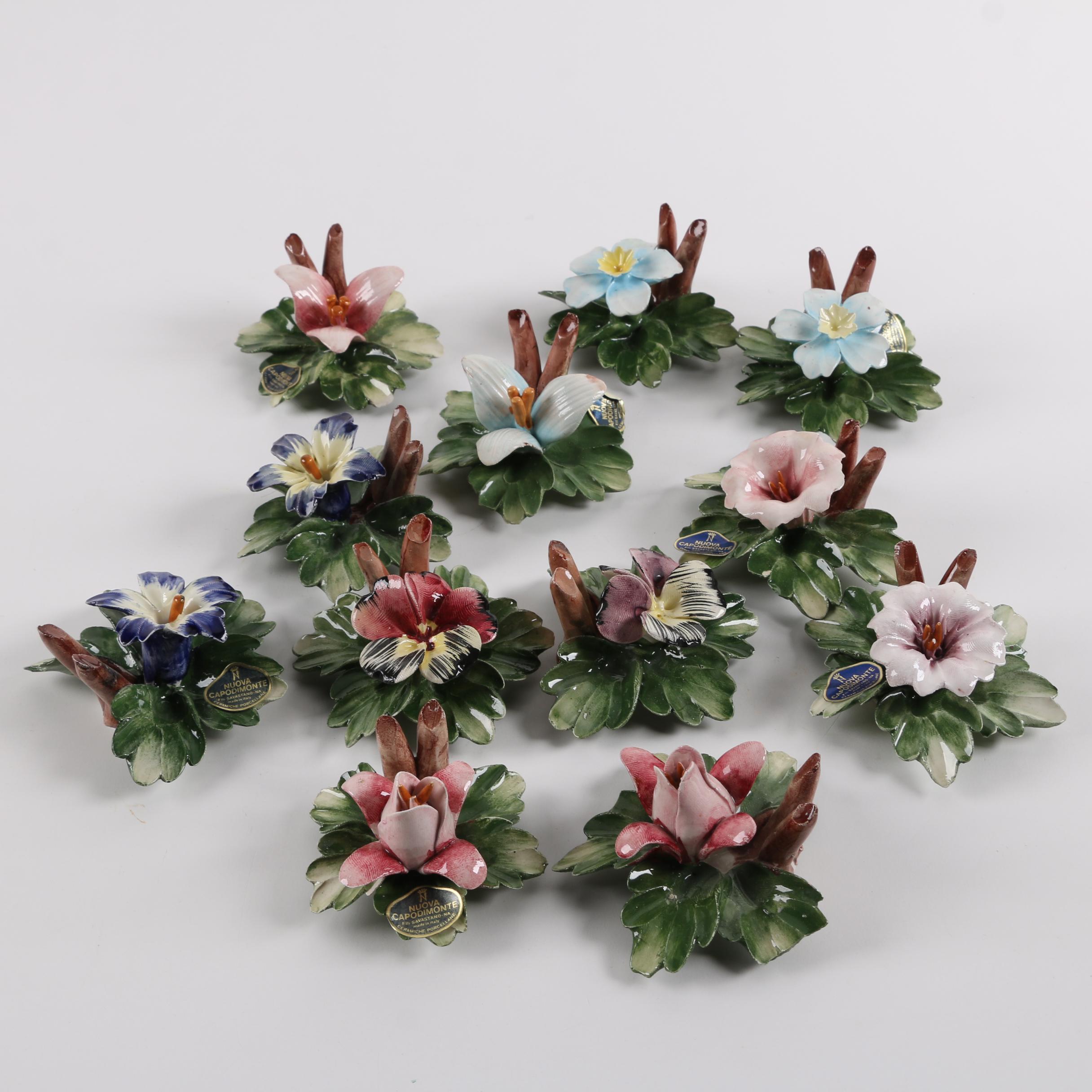 Vintage Nuova Capodimonte Porcelain Flower Figurines