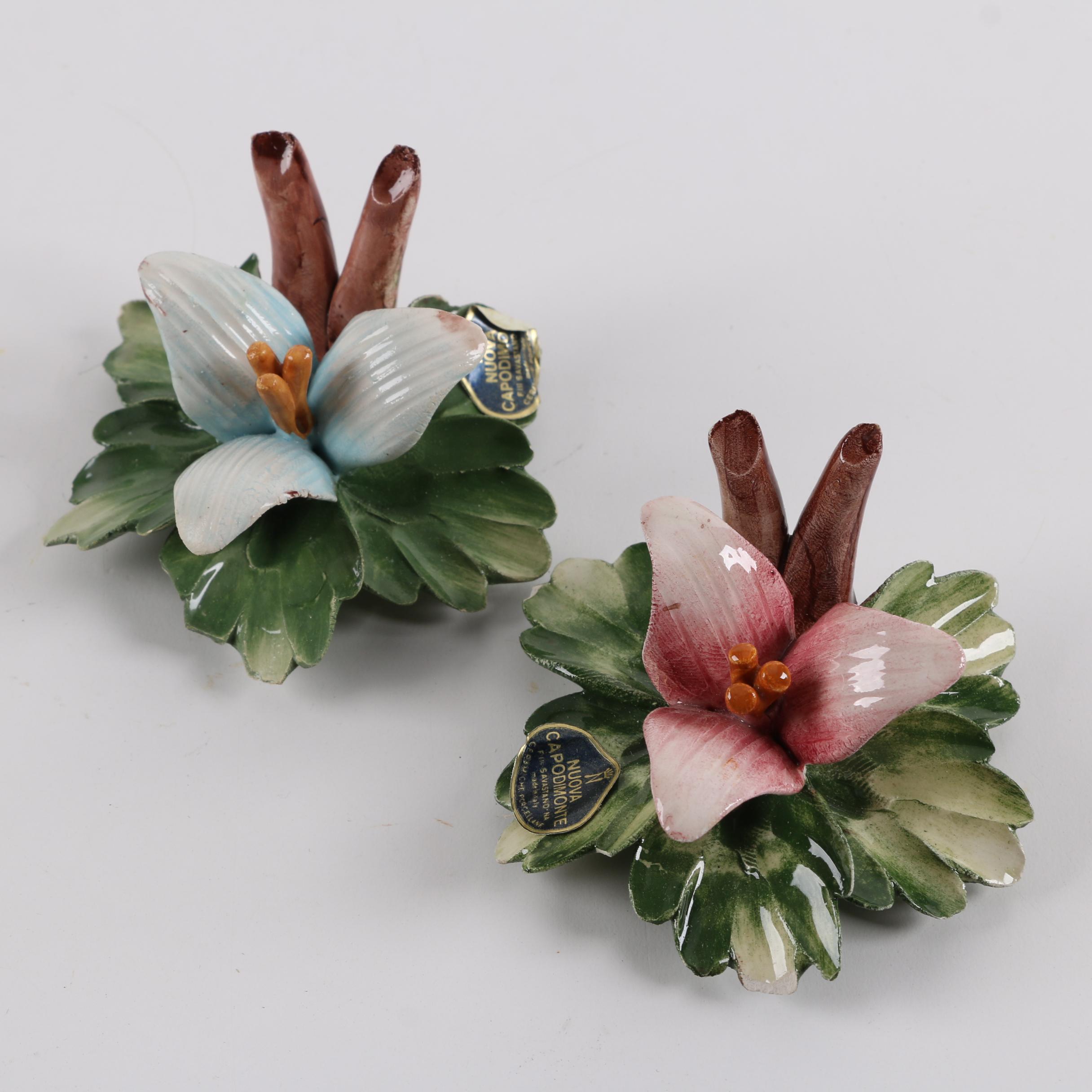 Vintage Nuova Capodimonte Porcelain Flower Figurines
