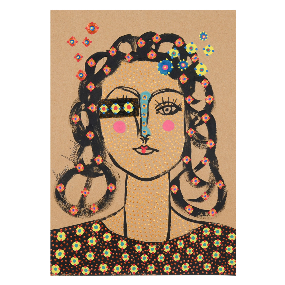 Francois Aguiard Original Acrylic Painting on Paper "Francoise Gilot Picasso"