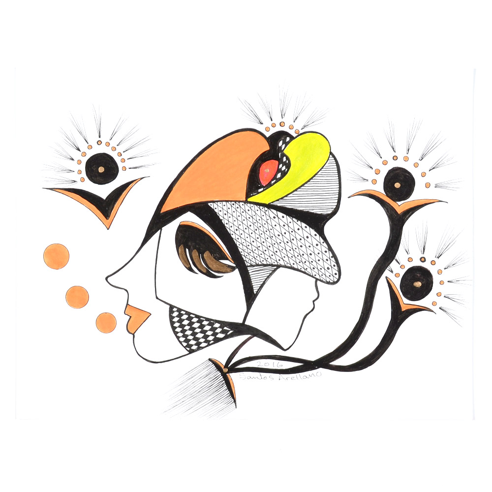 Santos Arellano Original Mixed Media Painting on Paper