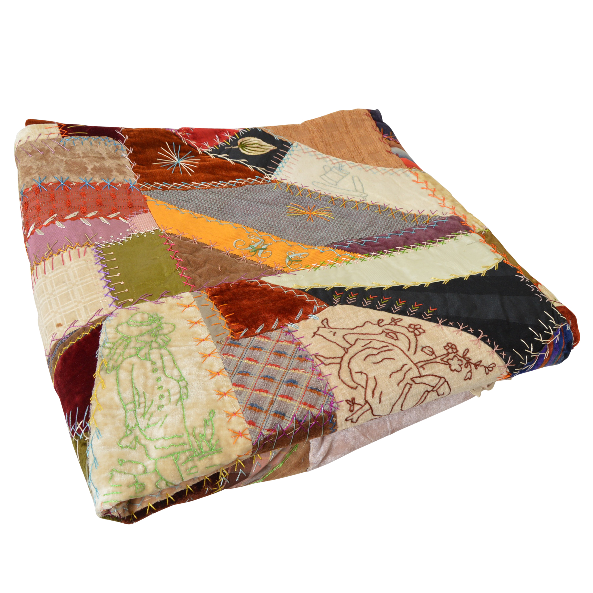 Circa 1881 Crazy Quilt Top with Added Velvet and Lace Border