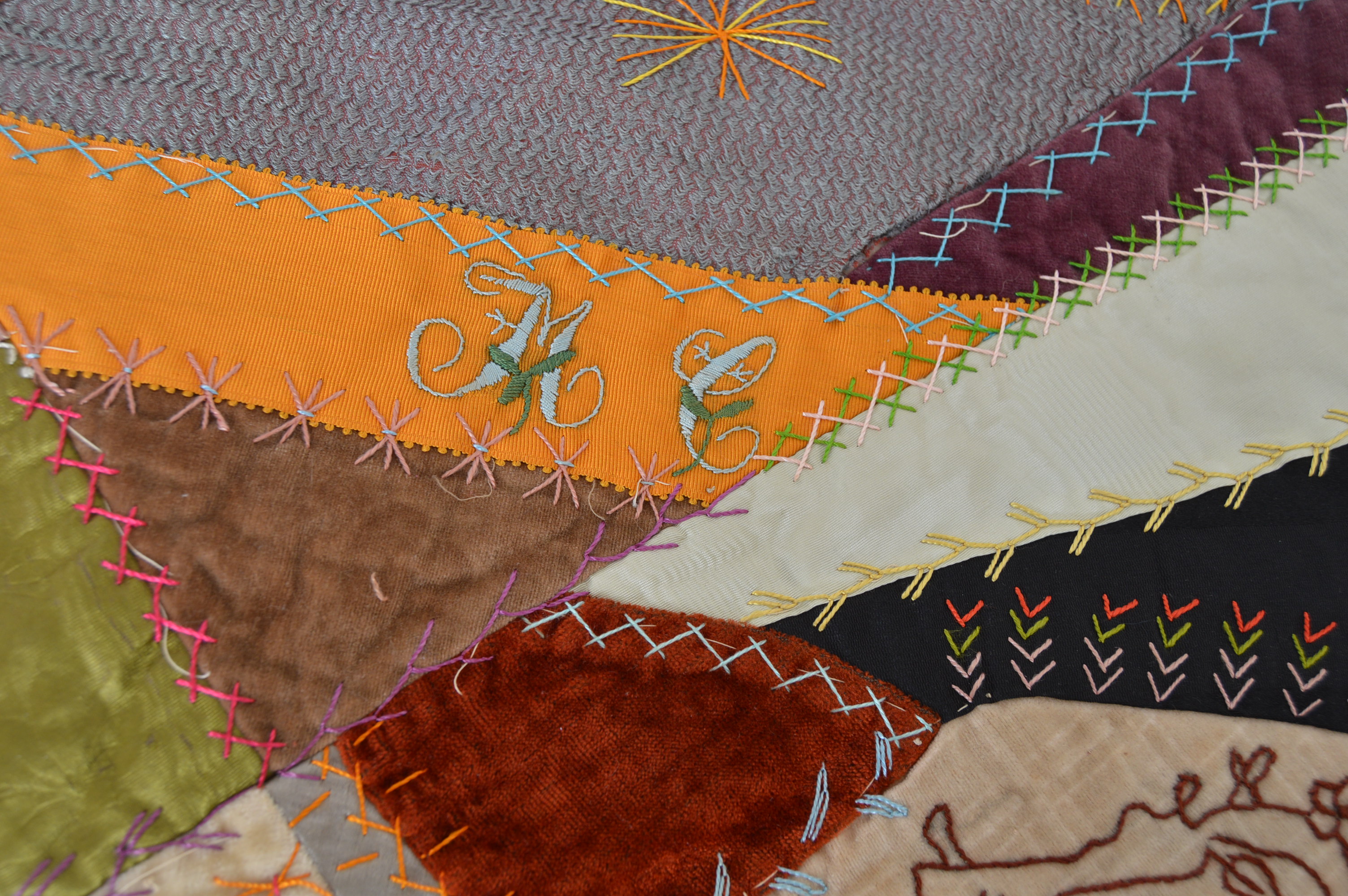 Circa 1881 Crazy Quilt Top with Added Velvet and Lace Border