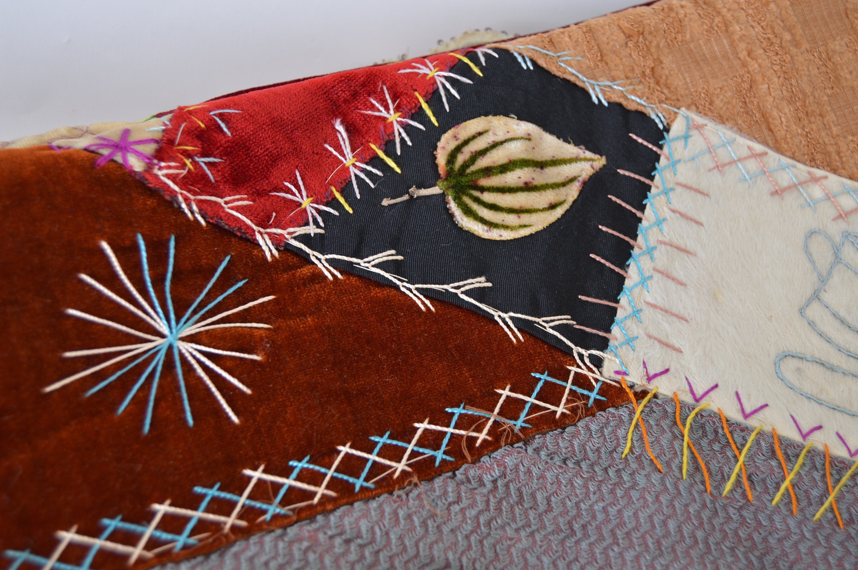 Circa 1881 Crazy Quilt Top with Added Velvet and Lace Border