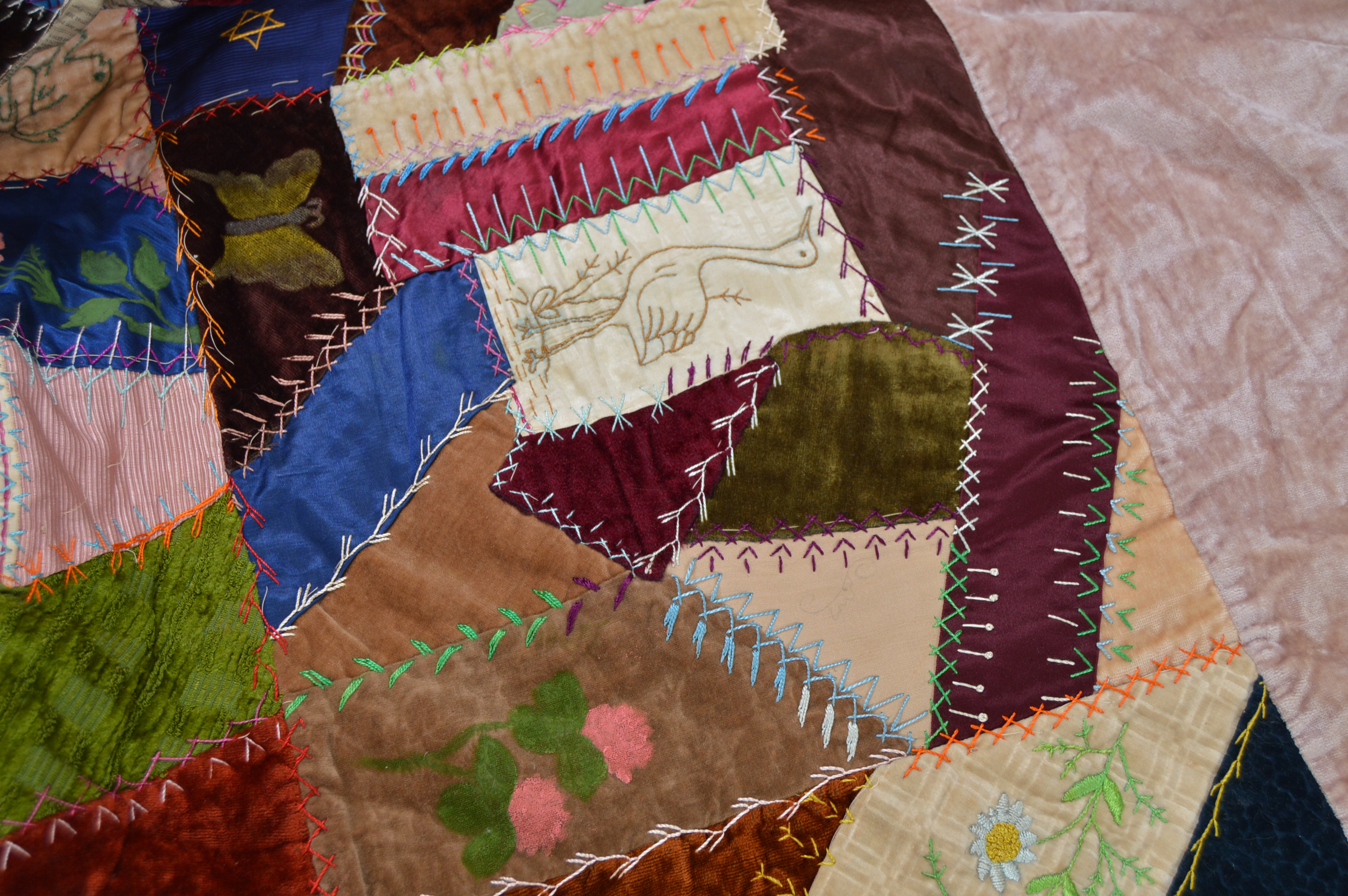 Circa 1881 Crazy Quilt Top with Added Velvet and Lace Border