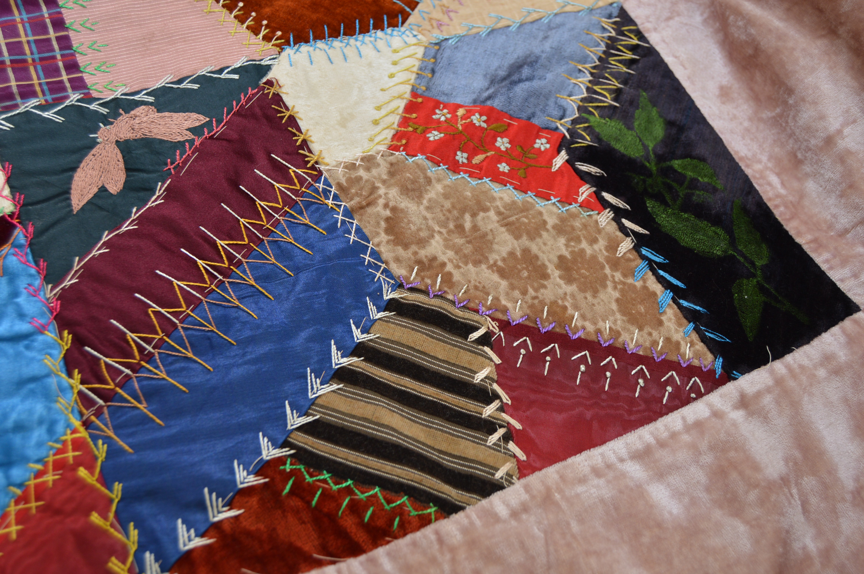 Circa 1881 Crazy Quilt Top with Added Velvet and Lace Border