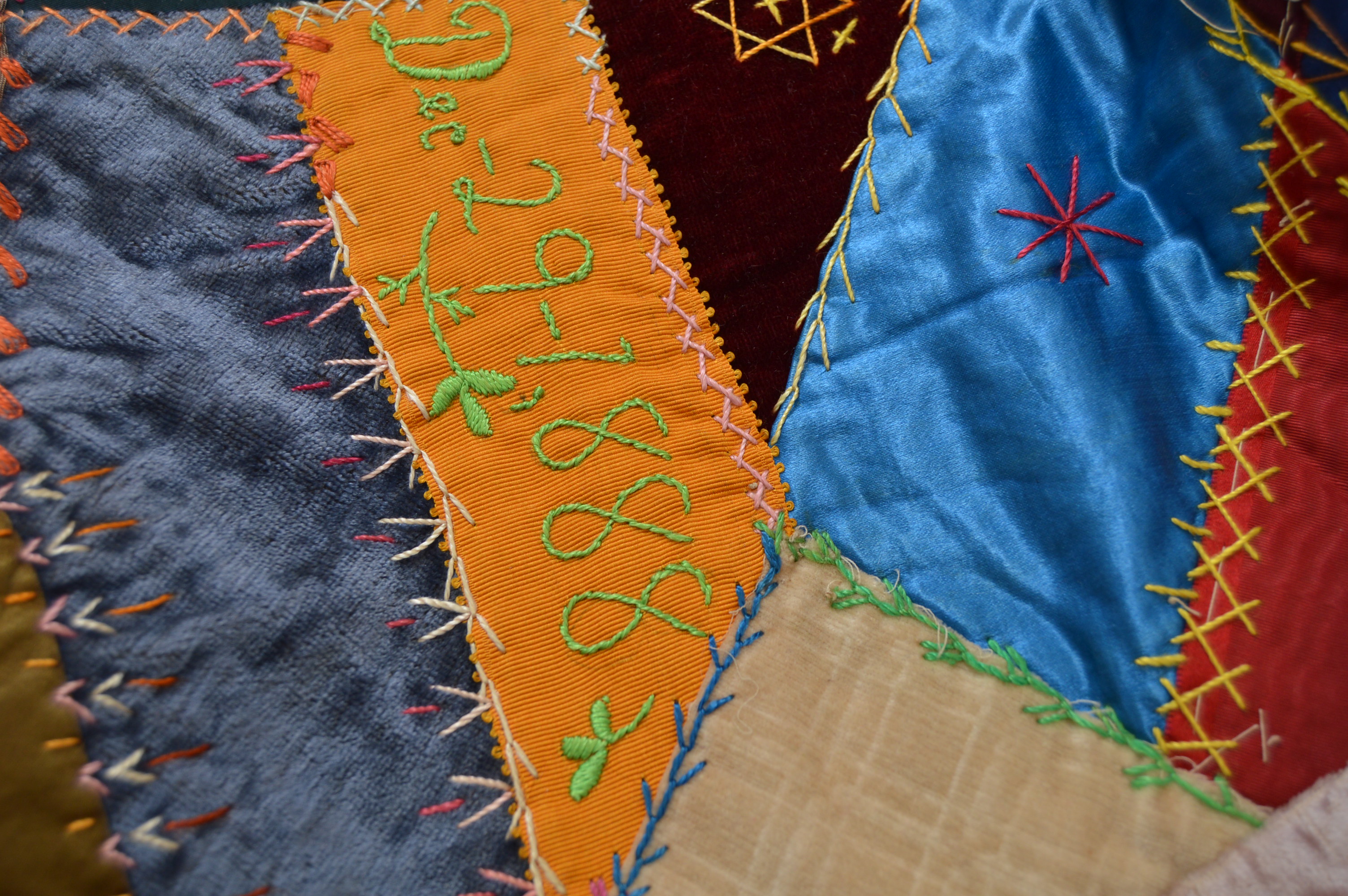 Circa 1881 Crazy Quilt Top with Added Velvet and Lace Border