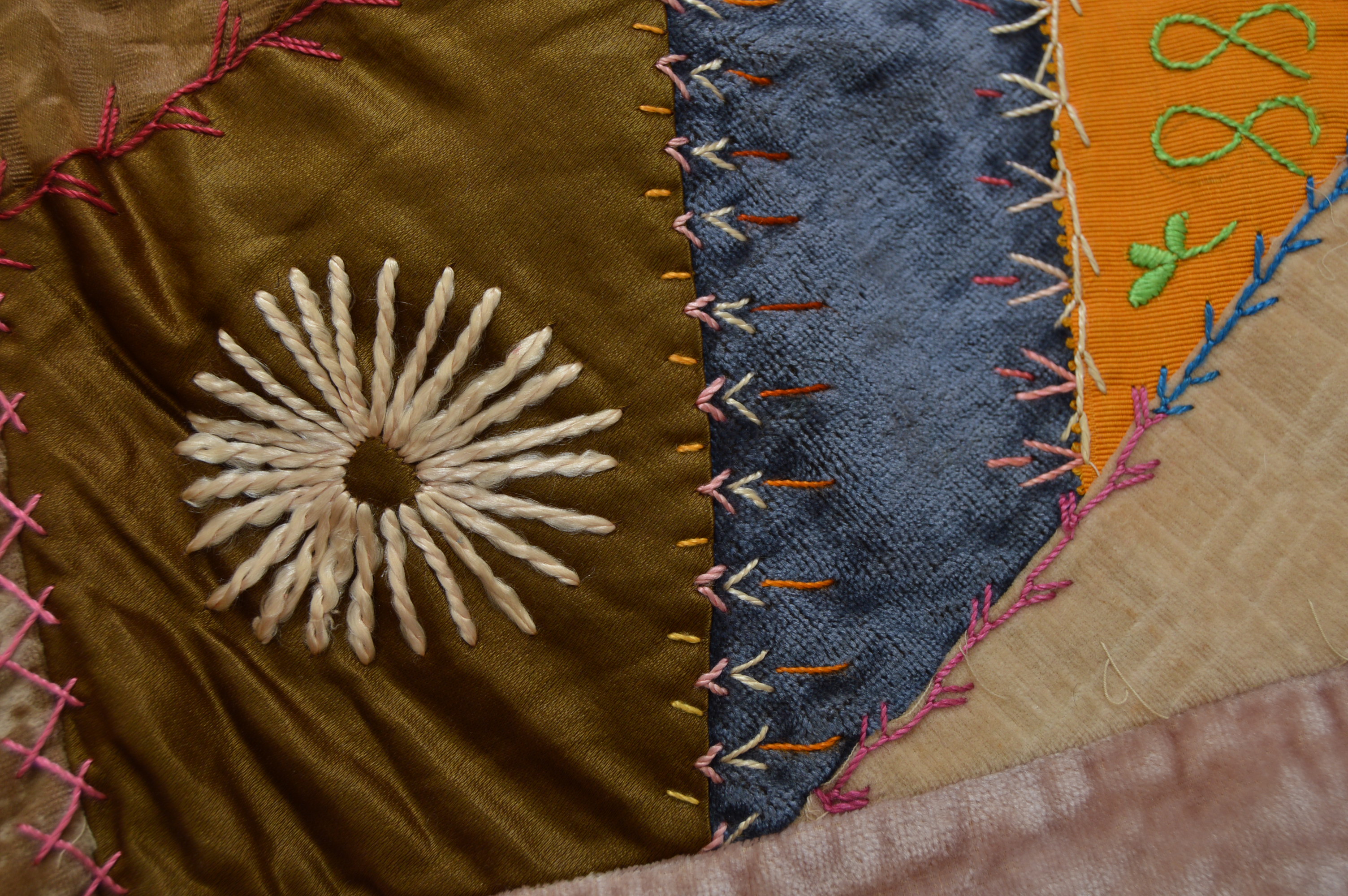 Circa 1881 Crazy Quilt Top with Added Velvet and Lace Border