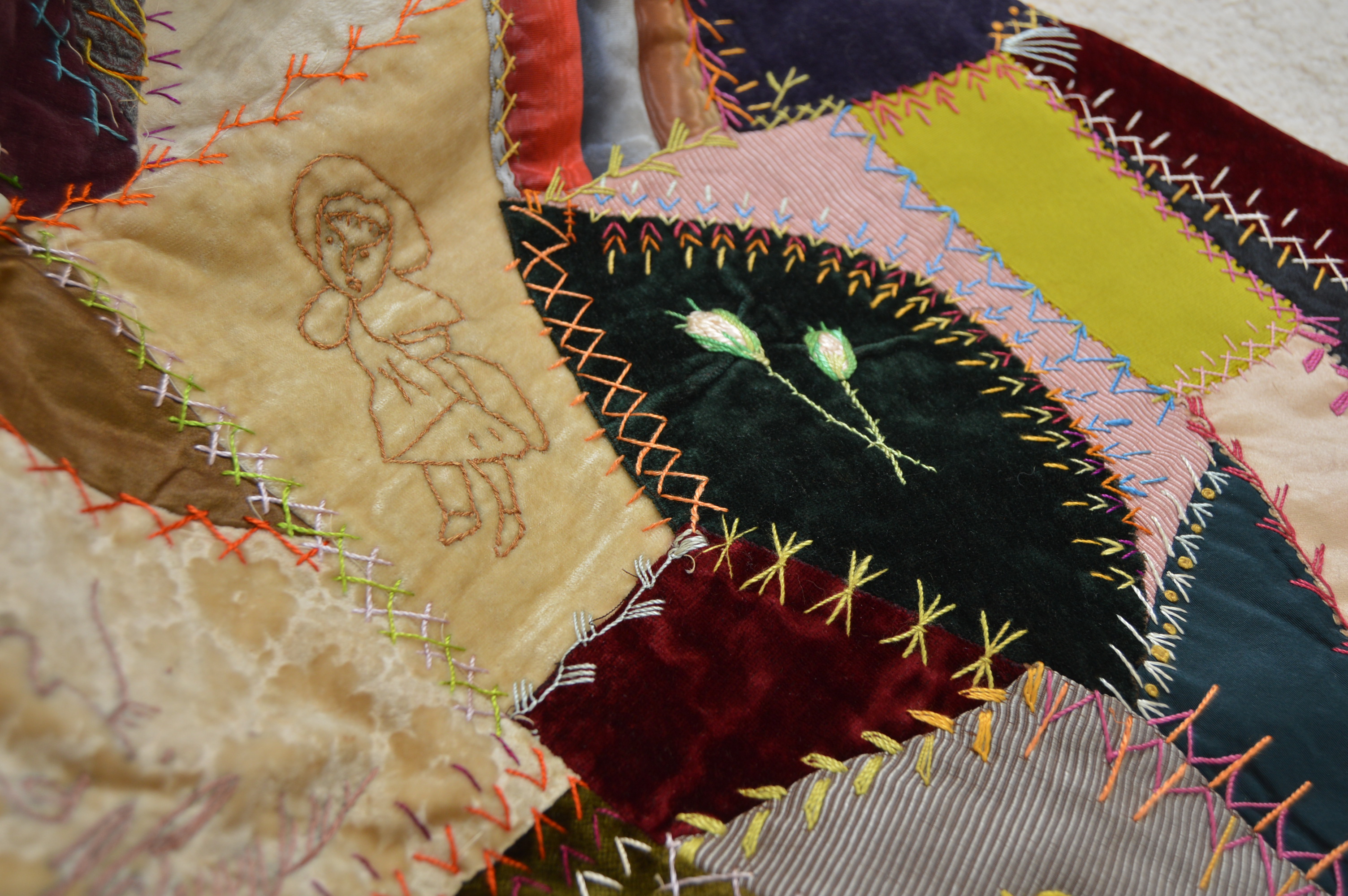 Circa 1881 Crazy Quilt Top with Added Velvet and Lace Border