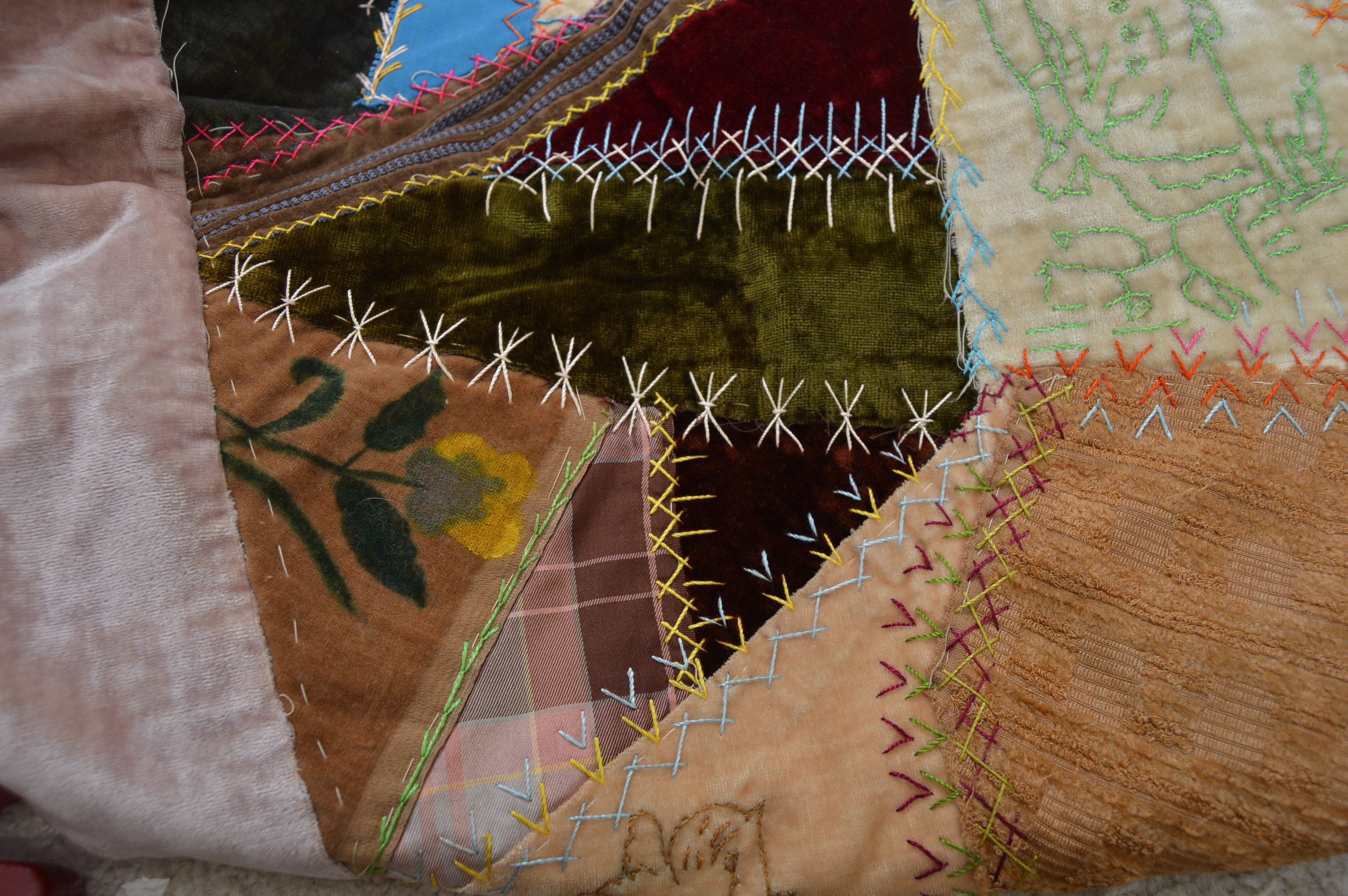 Circa 1881 Crazy Quilt Top with Added Velvet and Lace Border