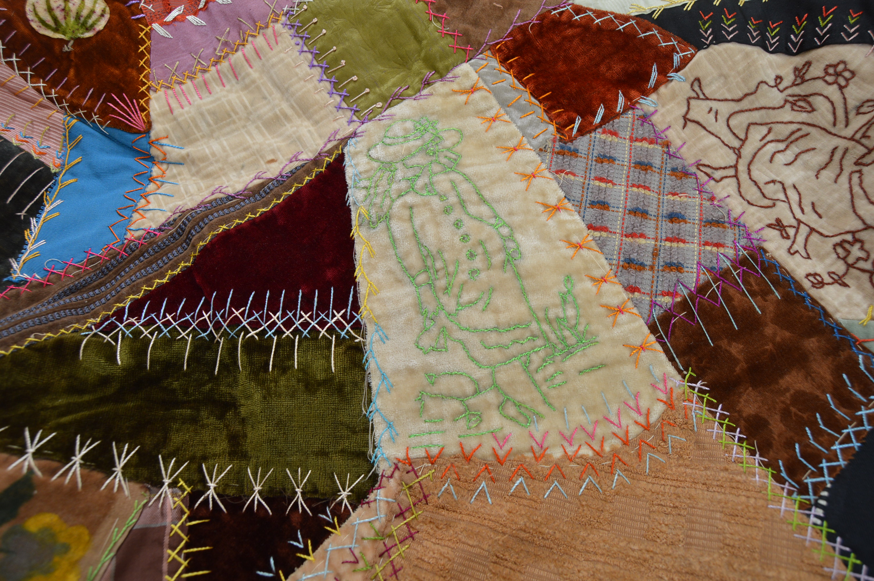 Circa 1881 Crazy Quilt Top with Added Velvet and Lace Border