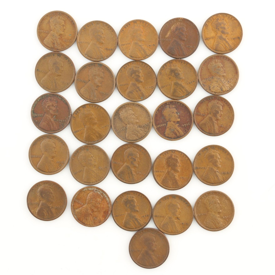 Twenty-Six Early Lincoln Wheat Cents