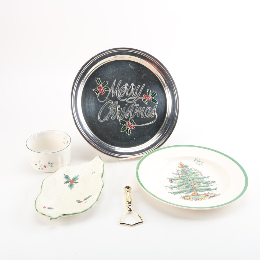Holiday Themed China and Metal Serveware Featuring Spode and Pfaltzgraff