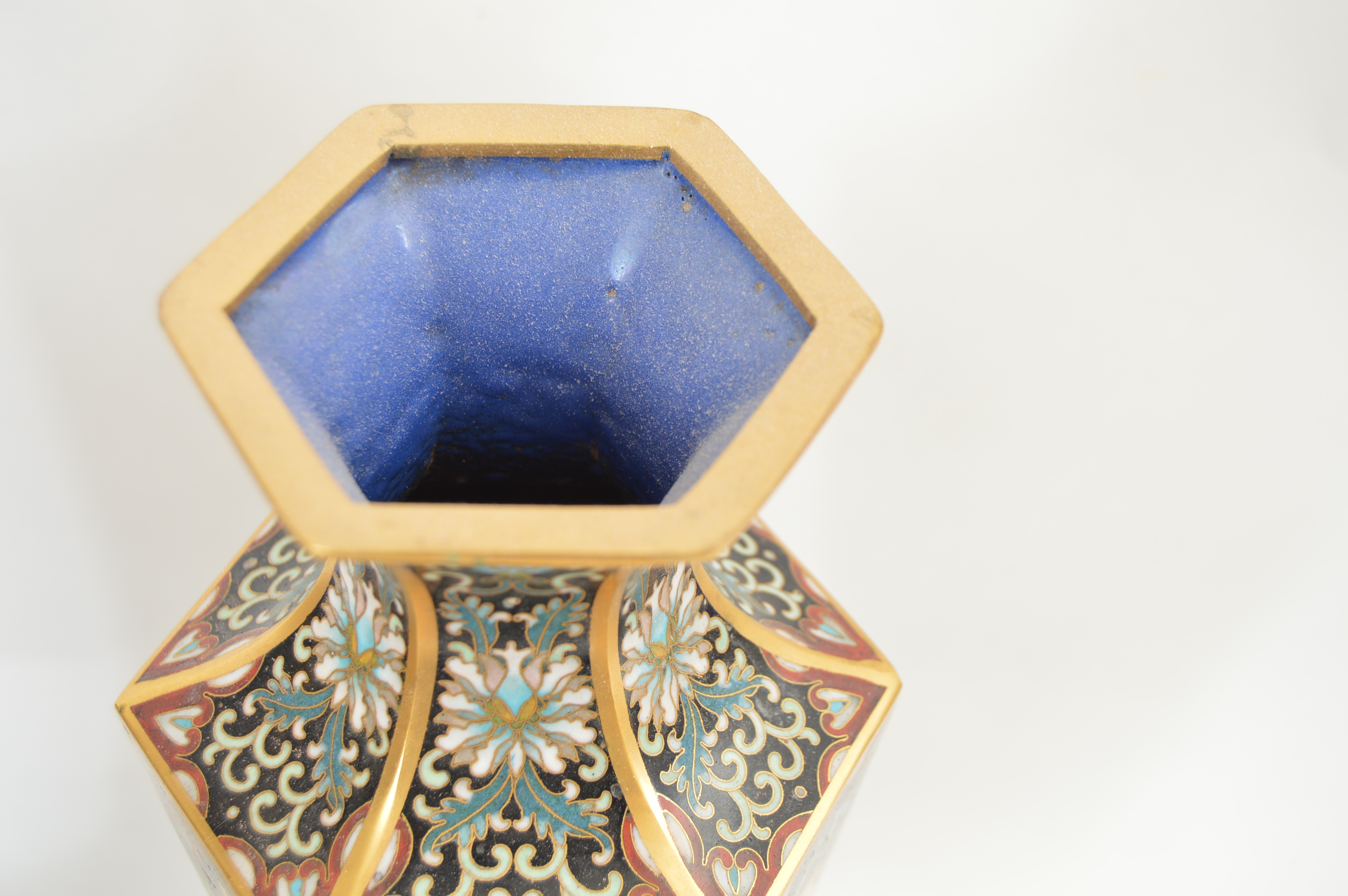 Vintage Chinese Cloisonne Vases with Wood Display Bases