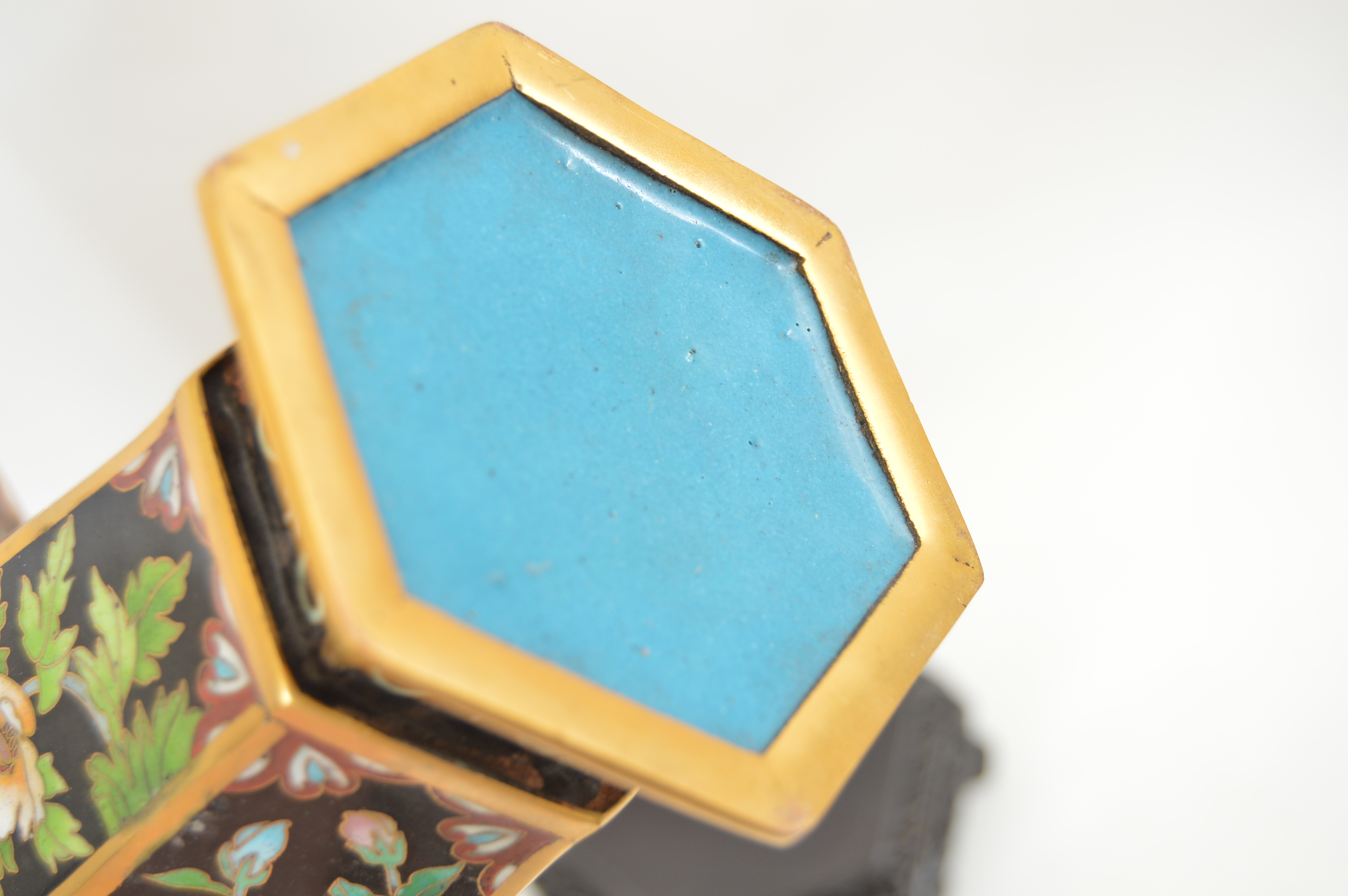 Vintage Chinese Cloisonne Vases with Wood Display Bases