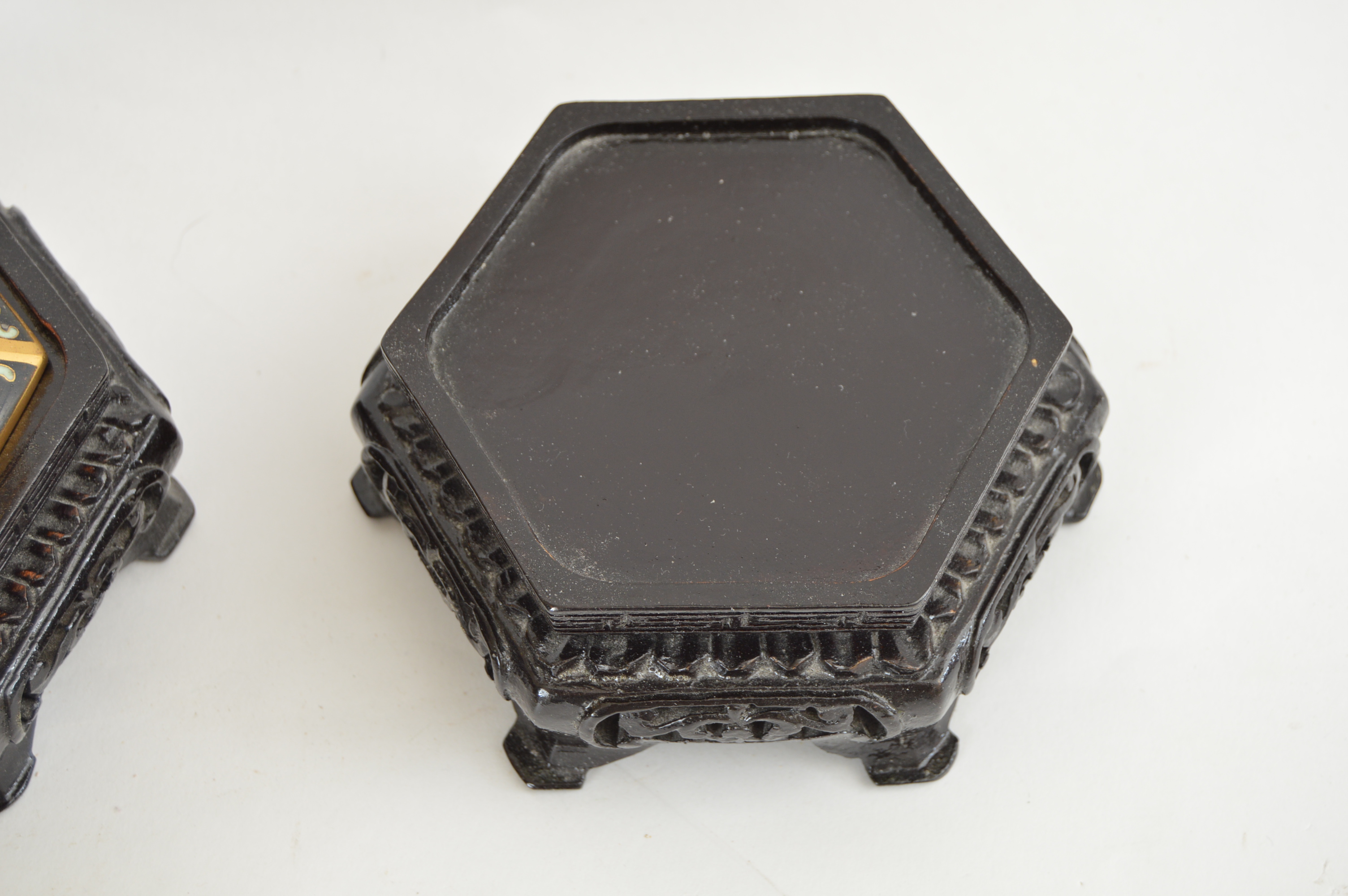 Vintage Chinese Cloisonne Vases with Wood Display Bases