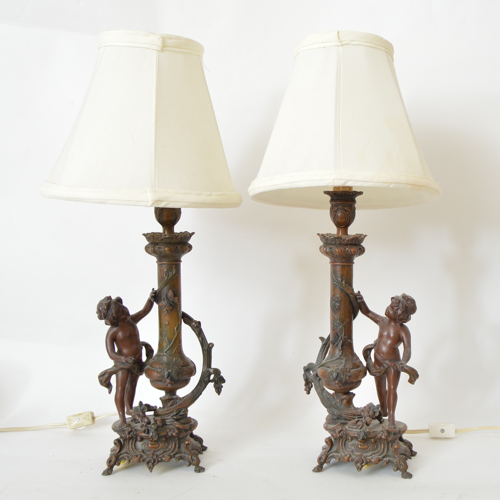 Vintage French Fabrication Francaise Paris Spelter Putti Lamps