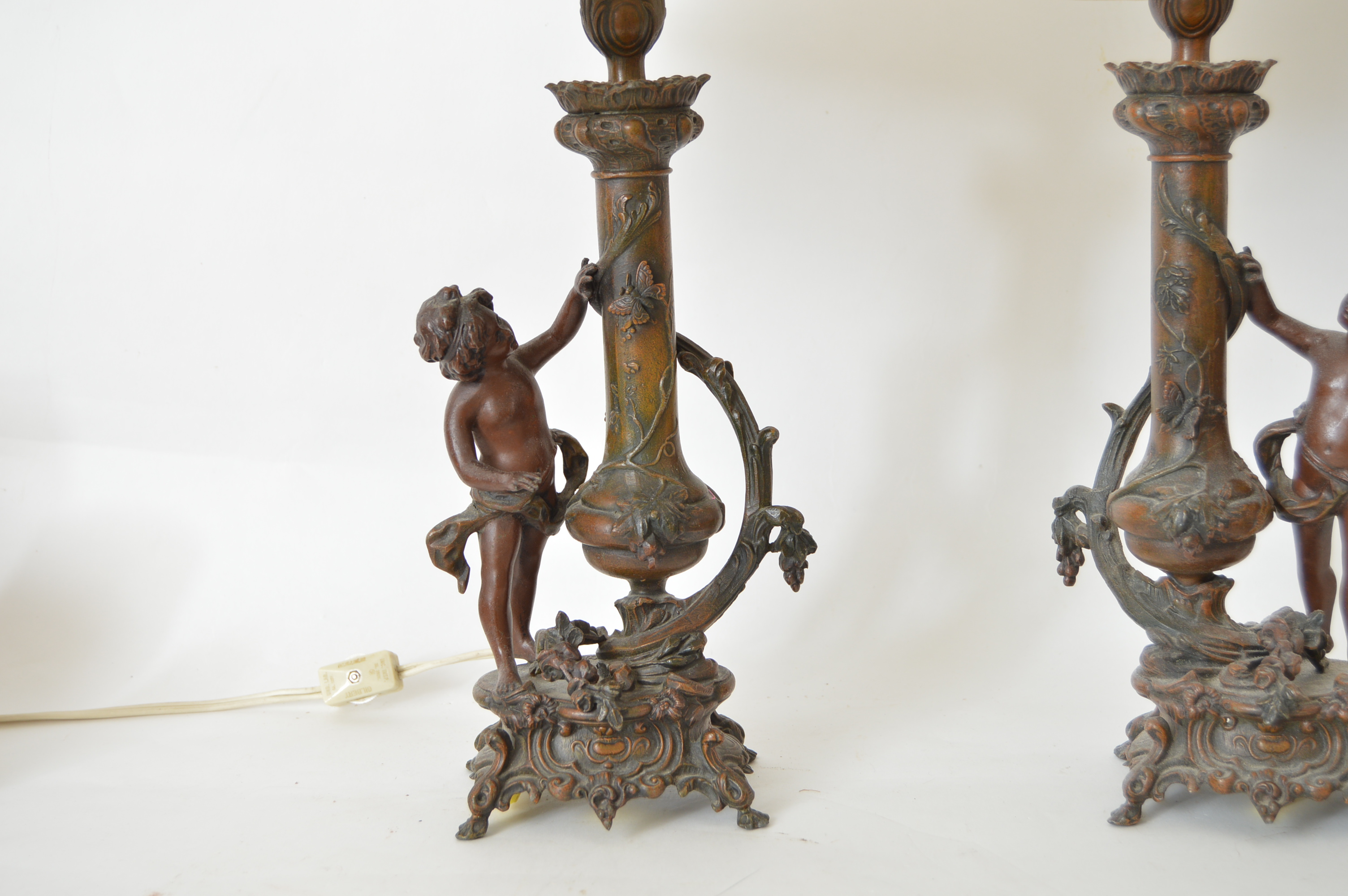 Vintage French Fabrication Francaise Paris Spelter Putti Lamps