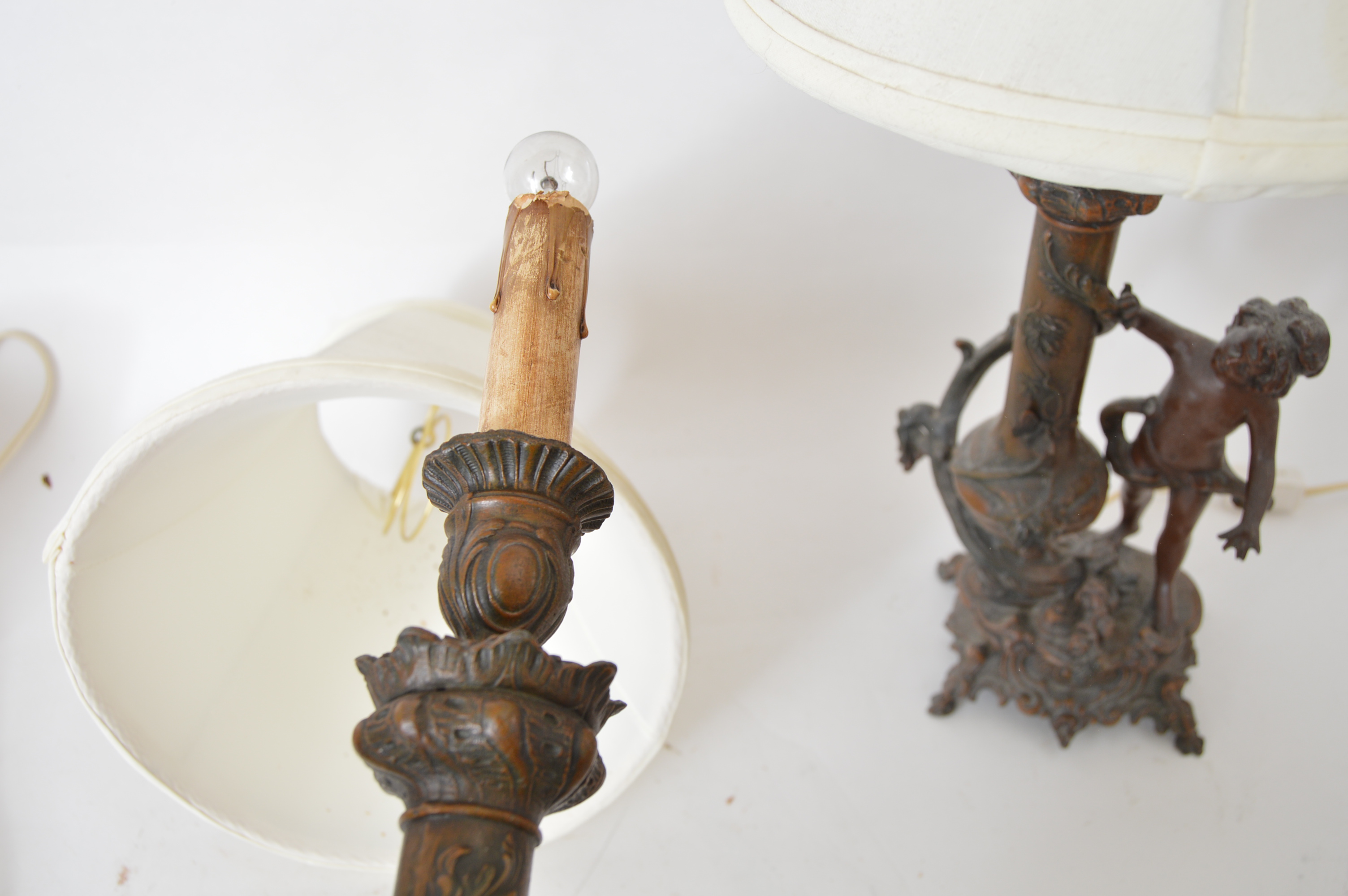 Vintage French Fabrication Francaise Paris Spelter Putti Lamps