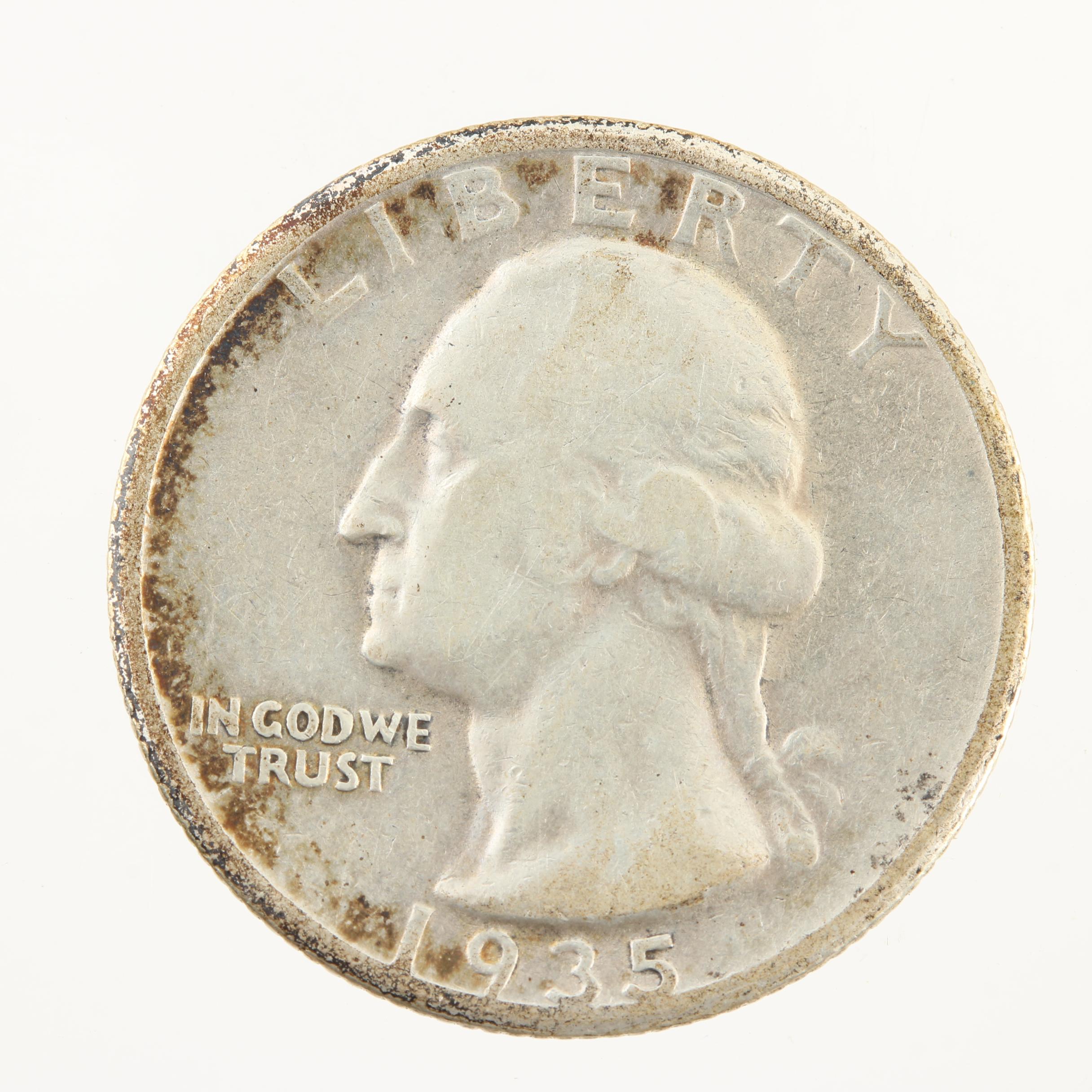 Nine Vintage Washington Silver Quarters from the 1930s