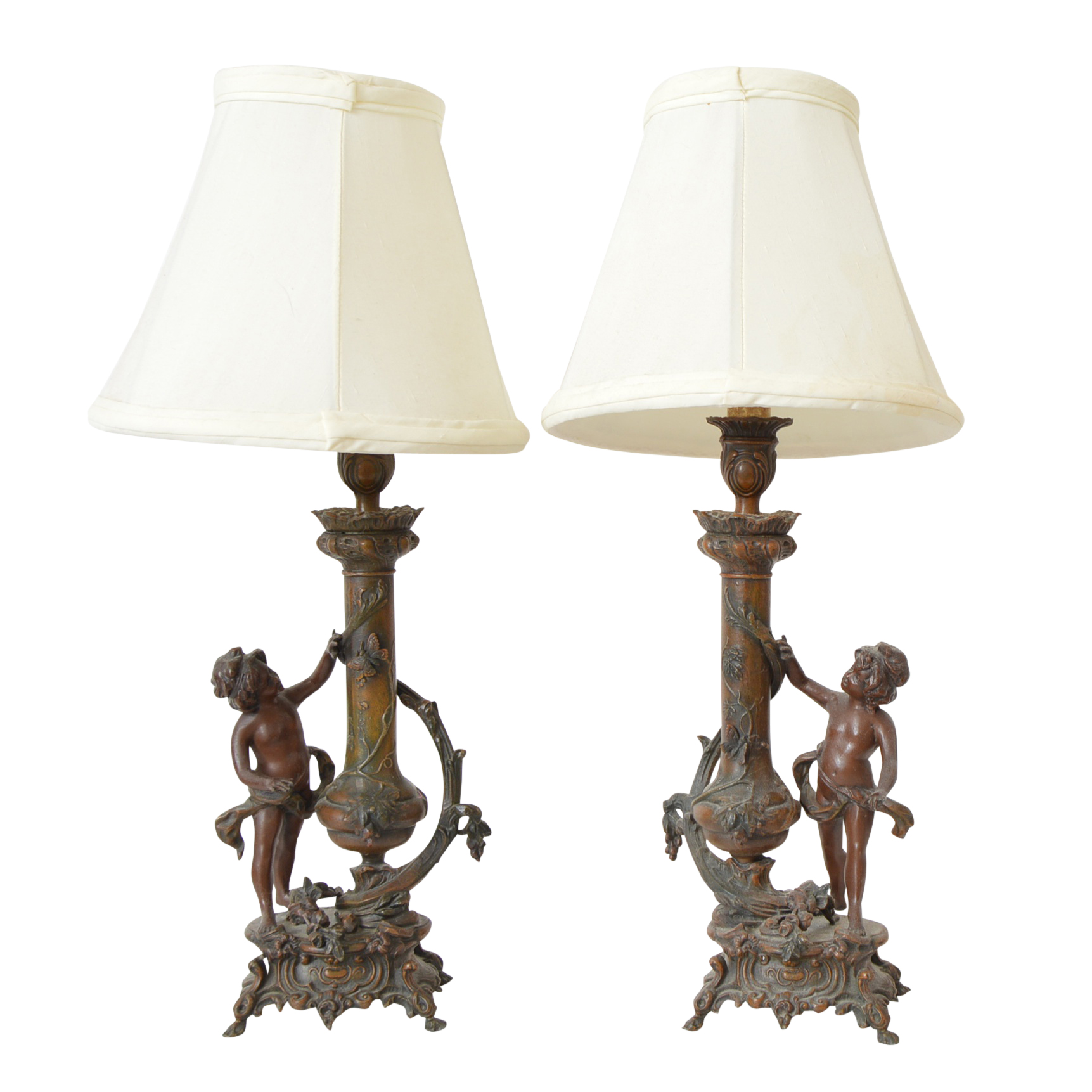 Vintage French Fabrication Francaise Paris Spelter Putti Lamps