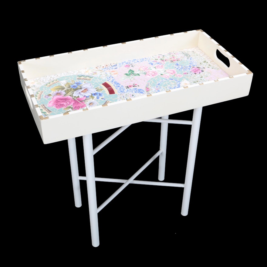 Flower Mosaic Tray and Folding Stand