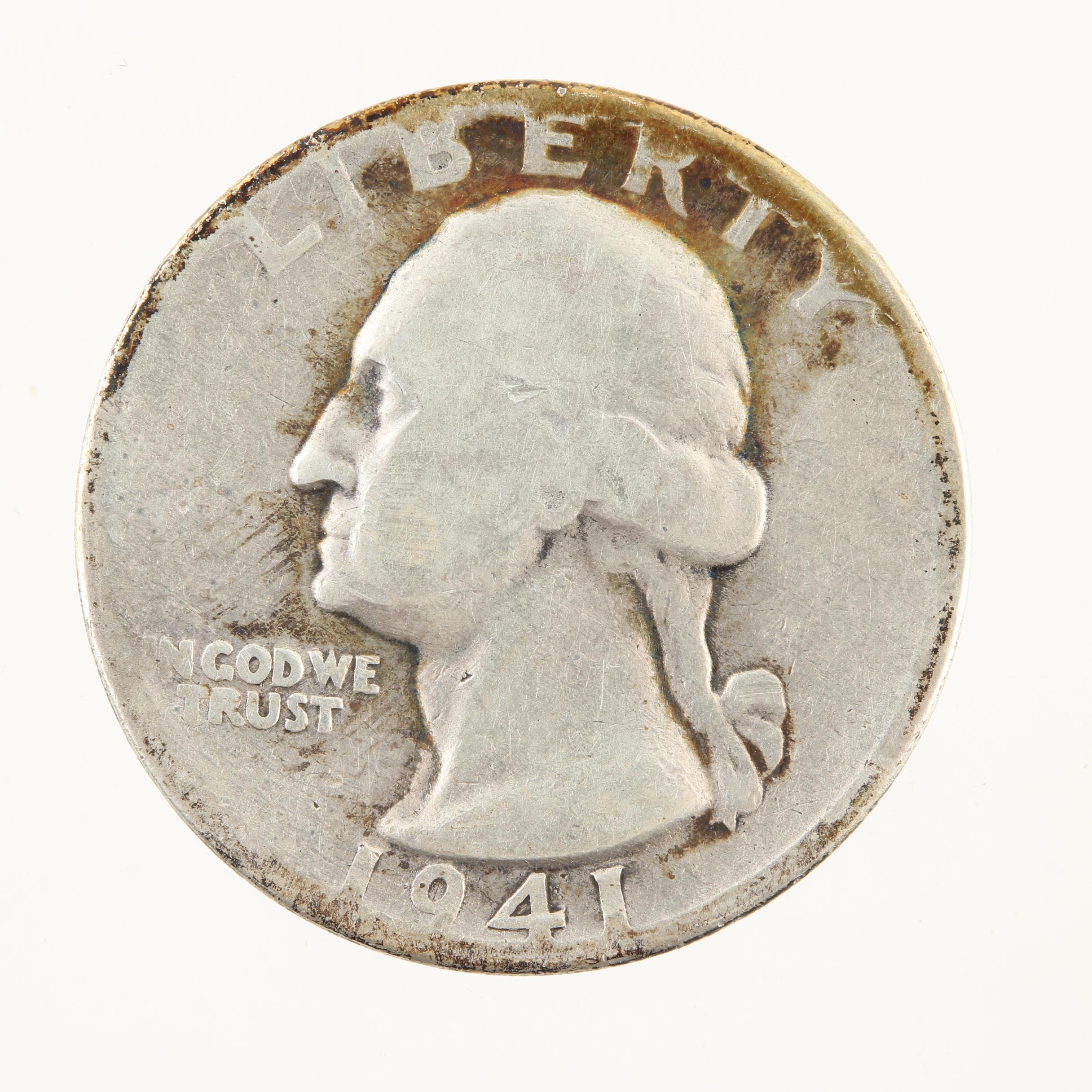 Twelve Vintage Washington Silver Quarters from the Early 1940s