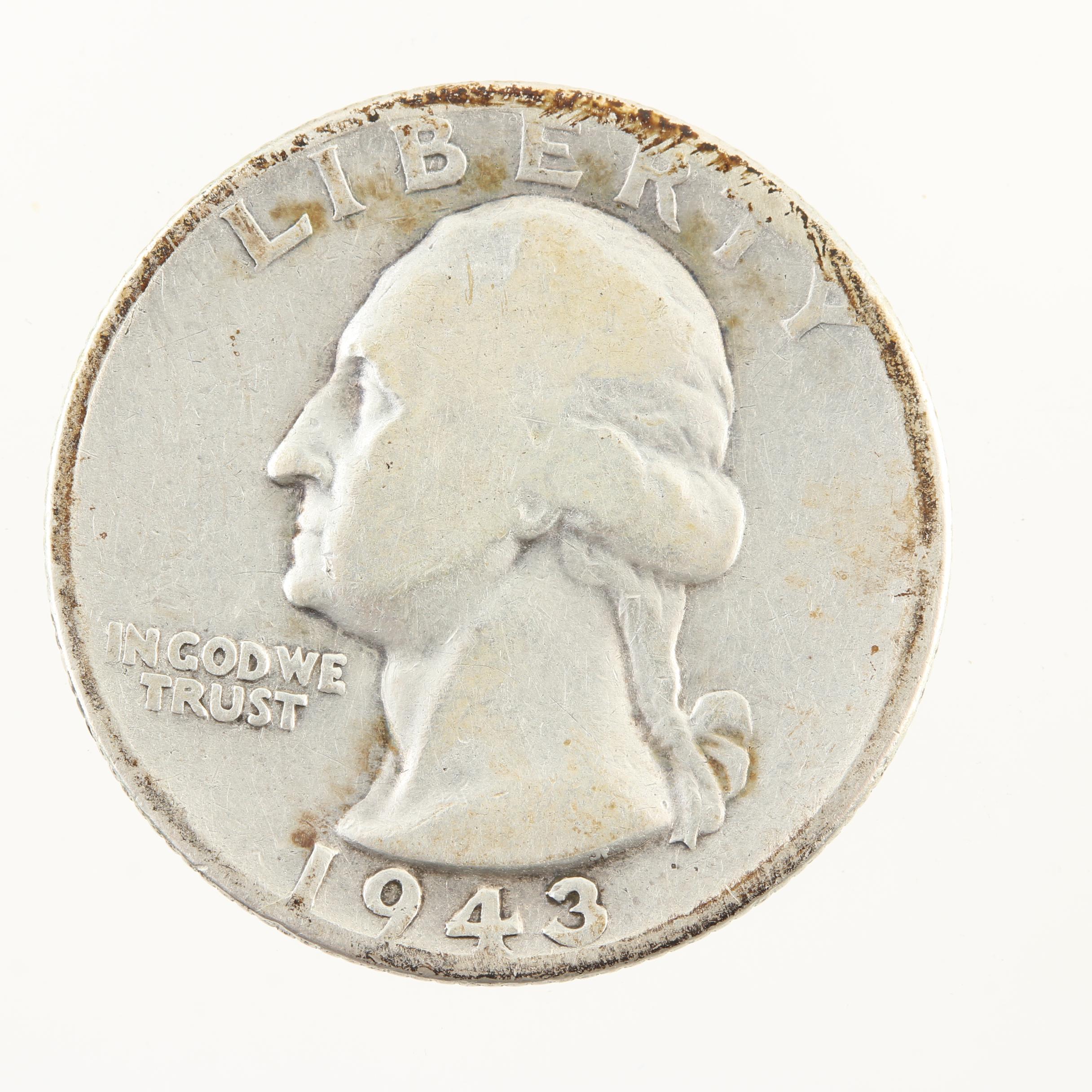 Twelve Vintage Washington Silver Quarters from the Early 1940s