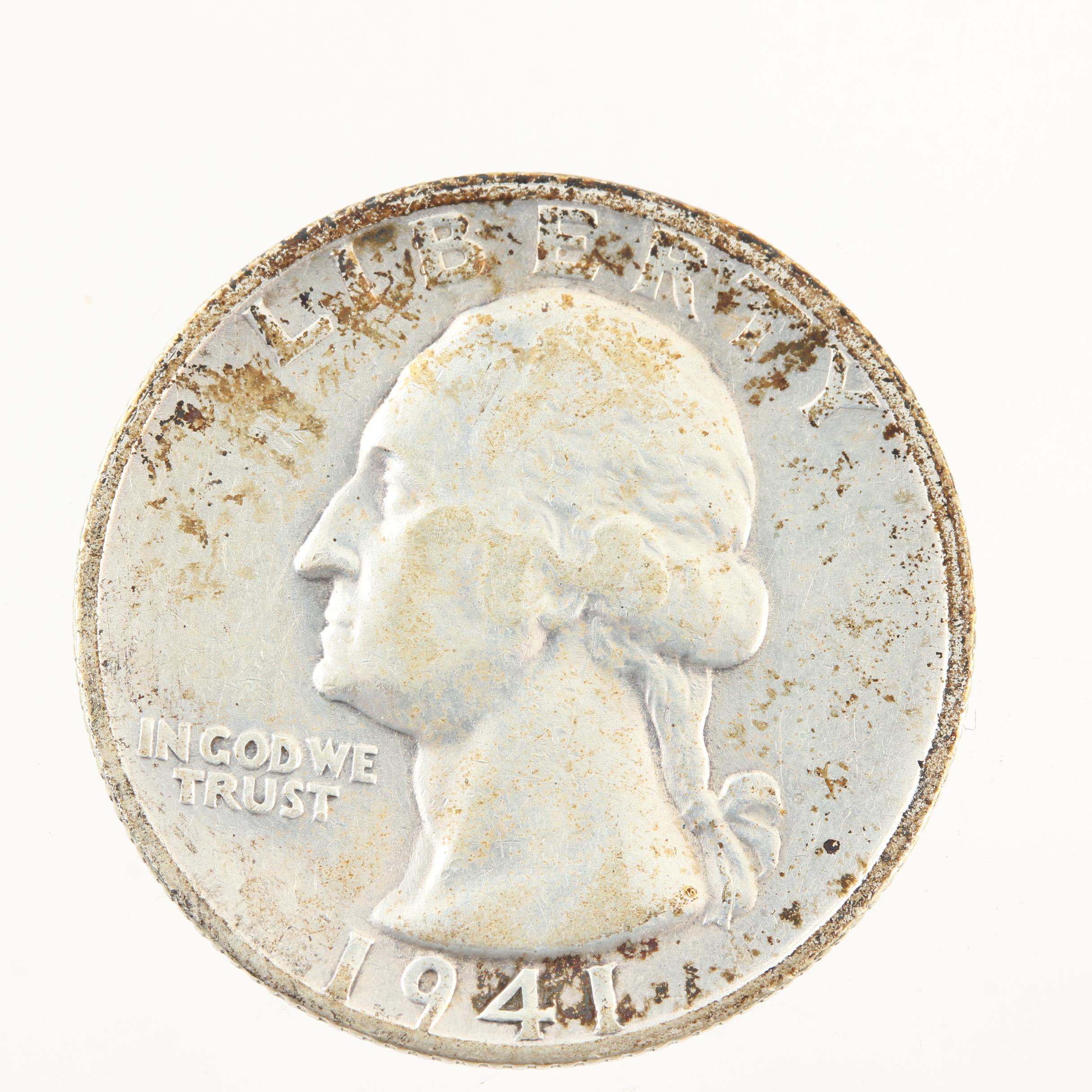 Twelve Vintage Washington Silver Quarters from the Early 1940s