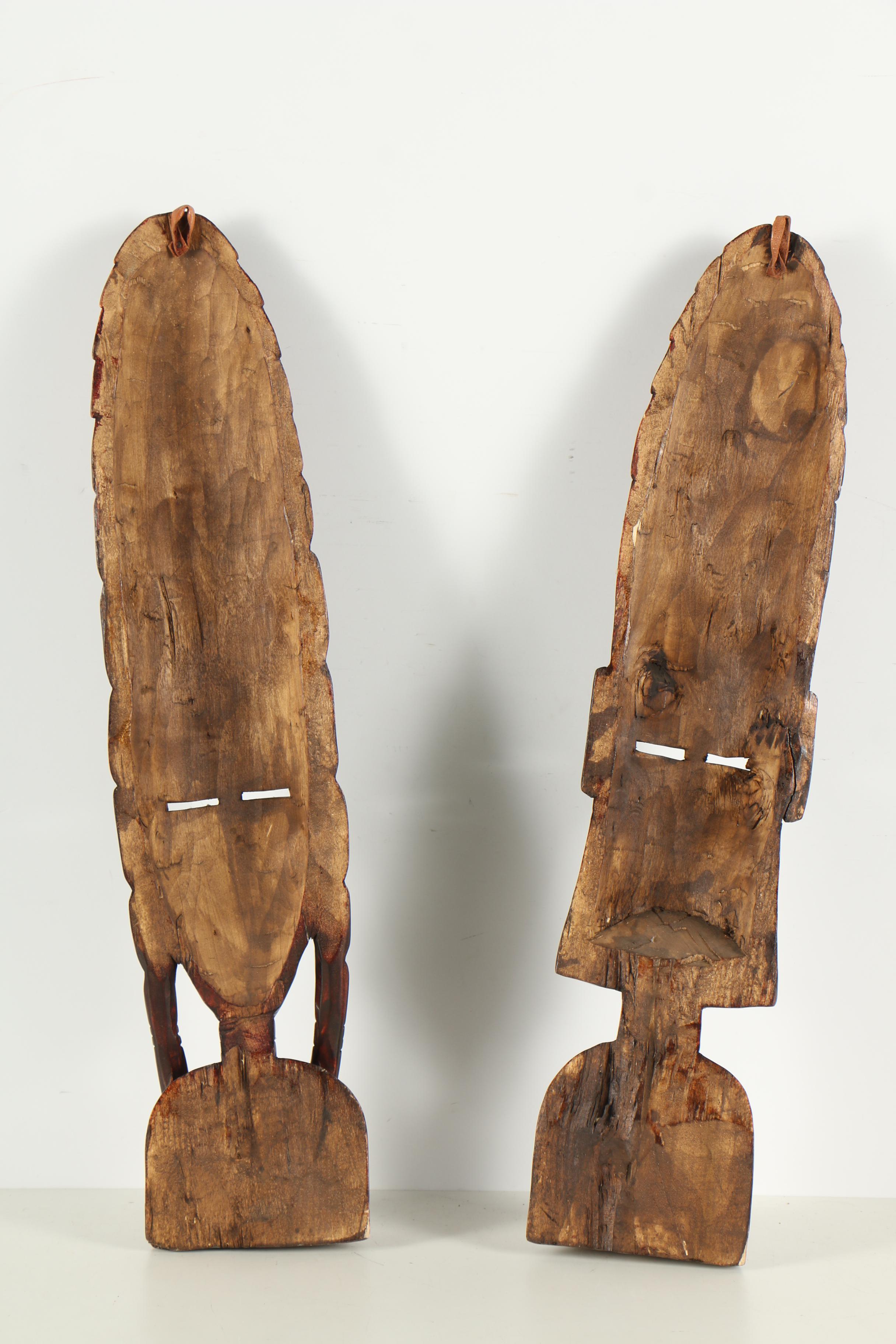 Pair Ghanaian Style Masks with Inlaid Metal