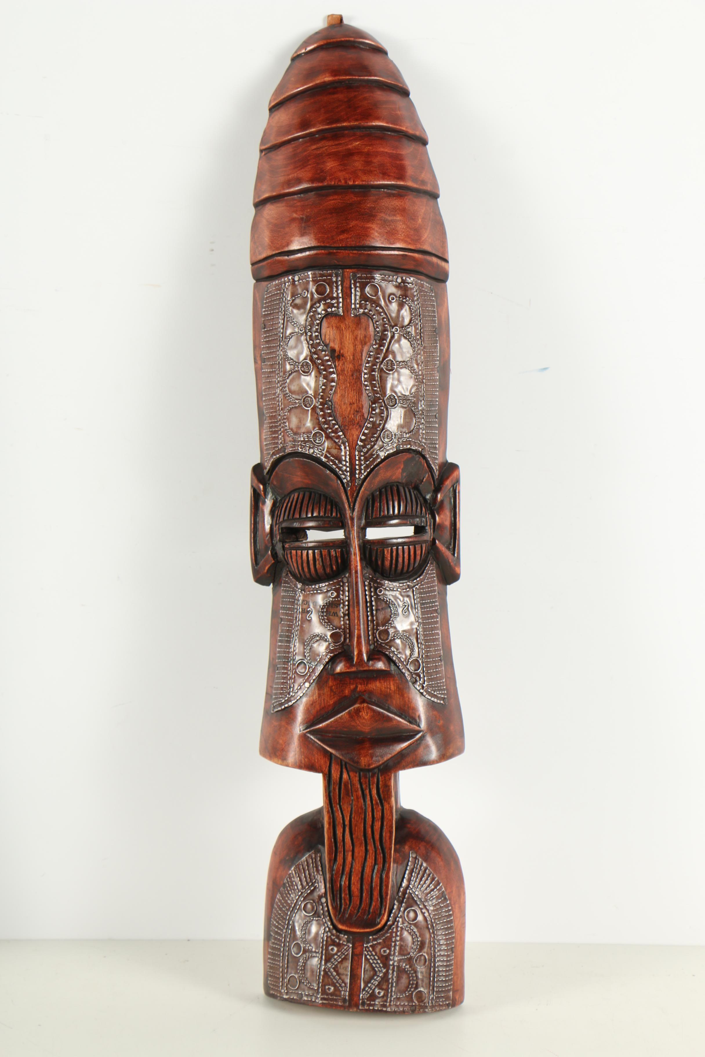 Pair Ghanaian Style Masks with Inlaid Metal