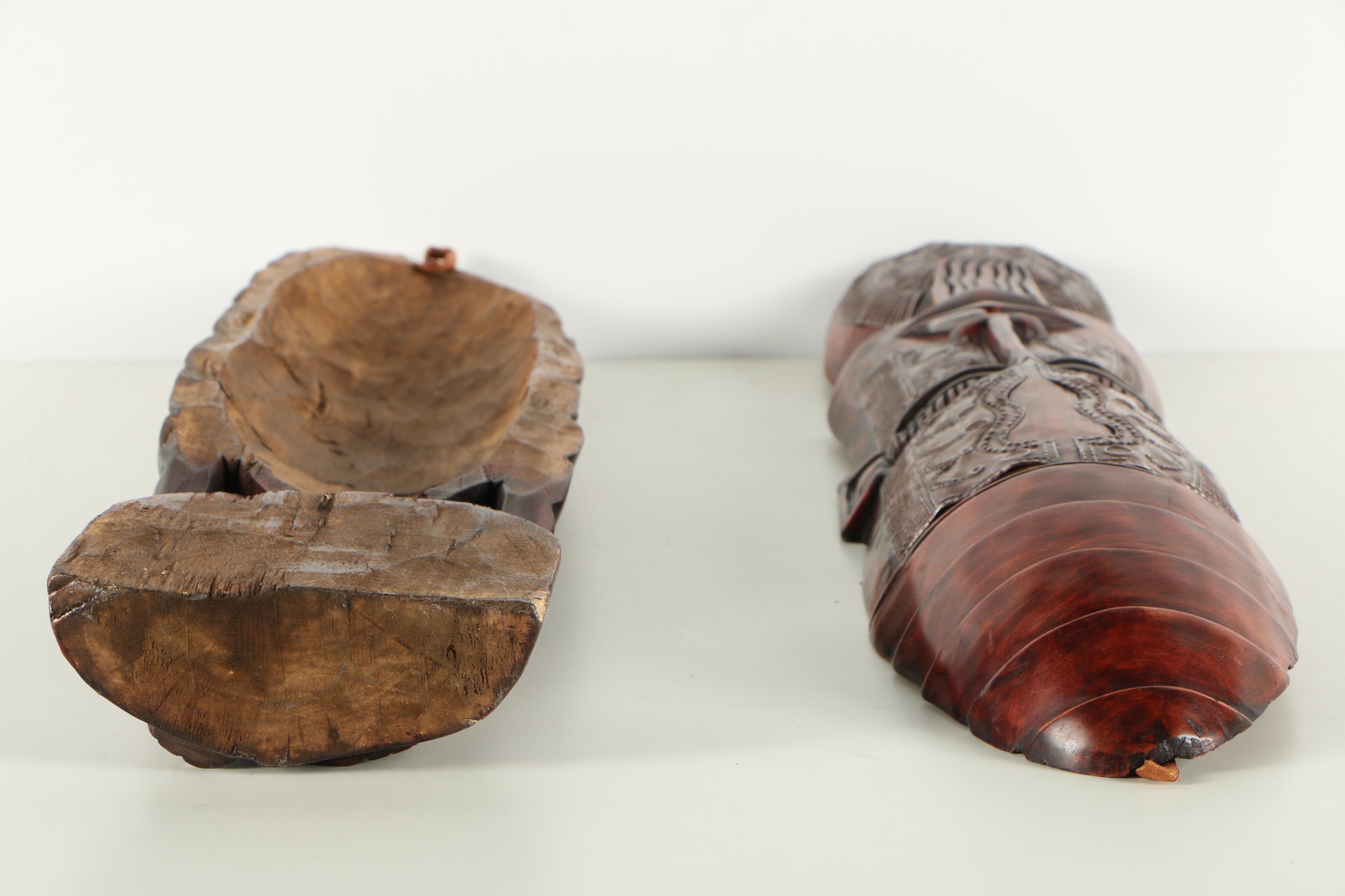 Pair Ghanaian Style Masks with Inlaid Metal