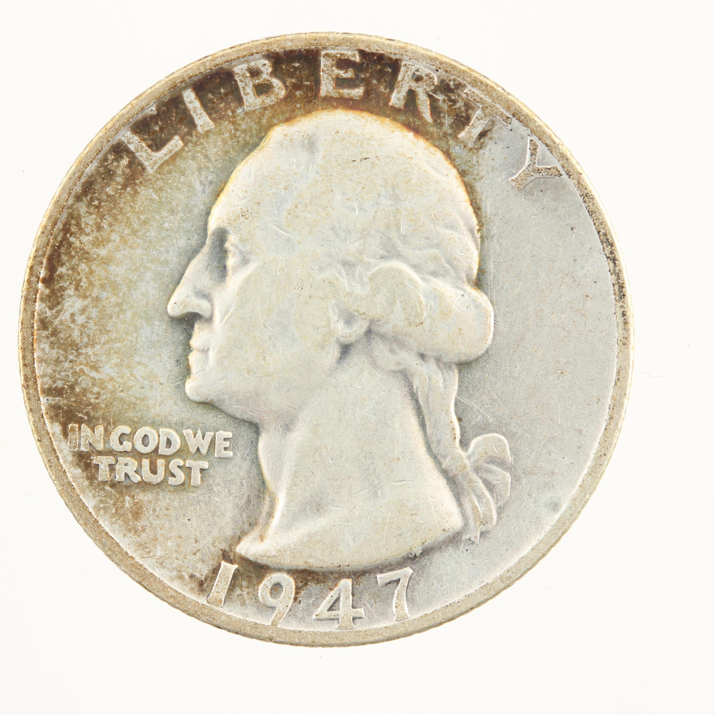 Thirteen Vintage Washington Silver Quarters from the Late 1940s