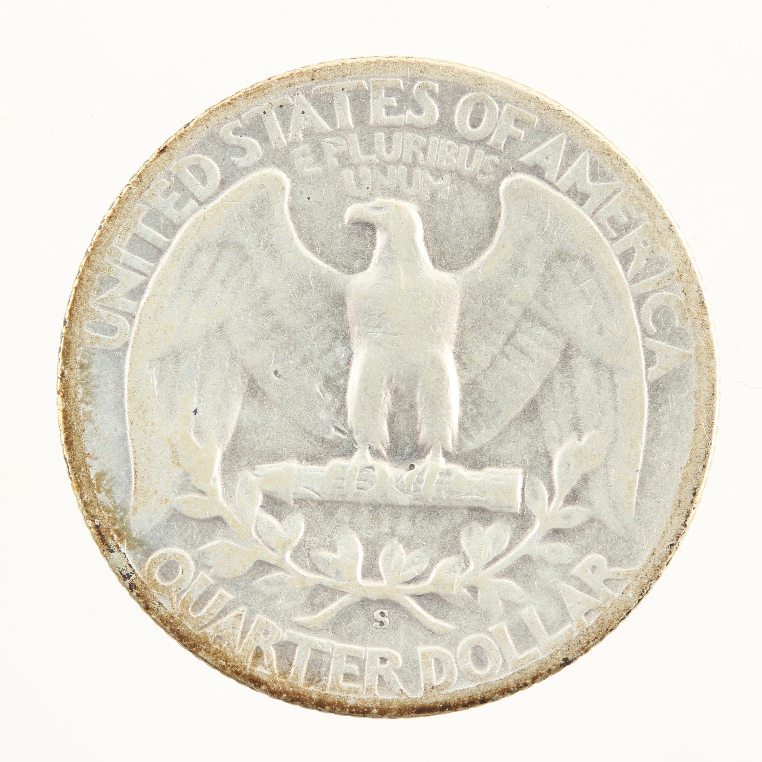 Thirteen Vintage Washington Silver Quarters from the Late 1940s