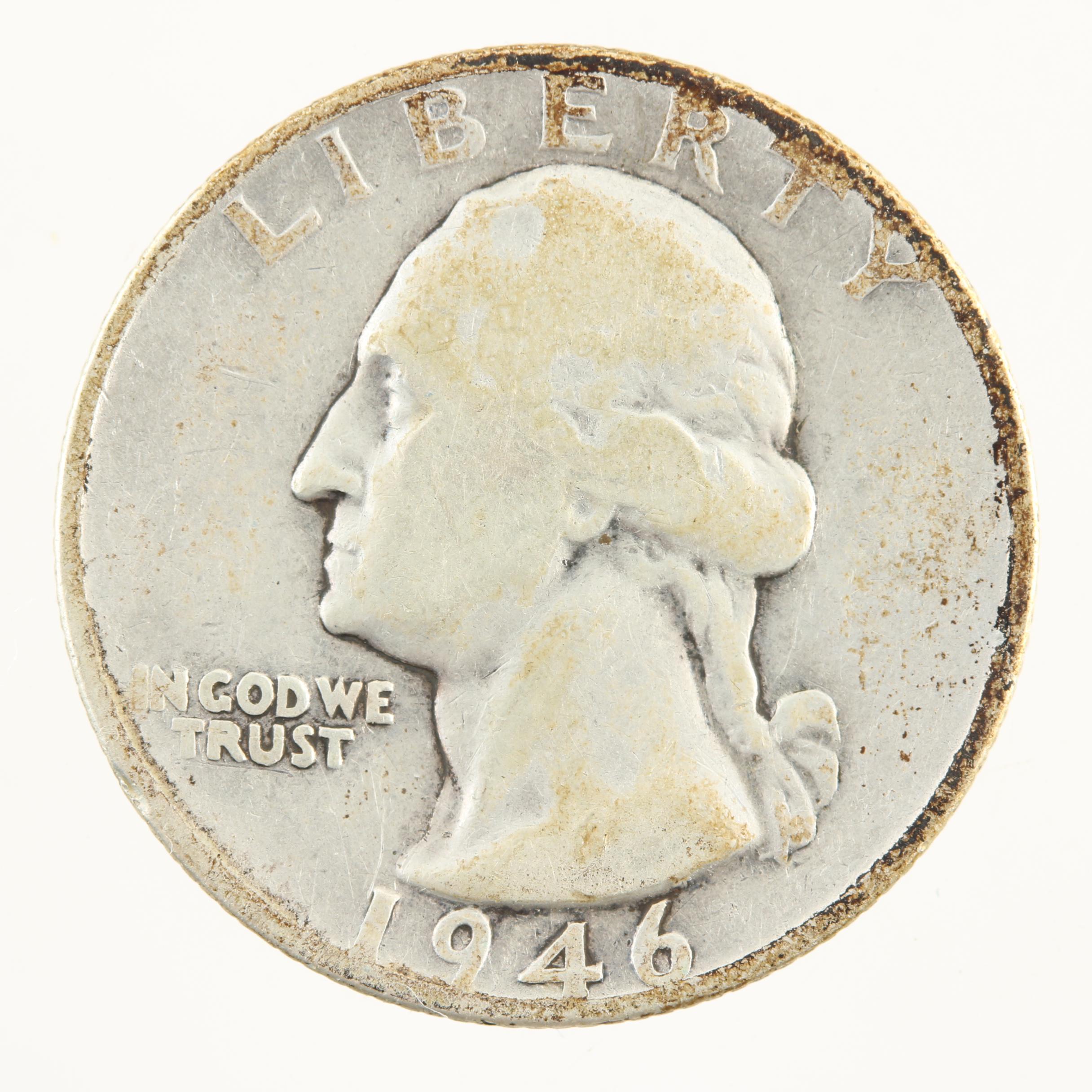 Thirteen Vintage Washington Silver Quarters from the Late 1940s