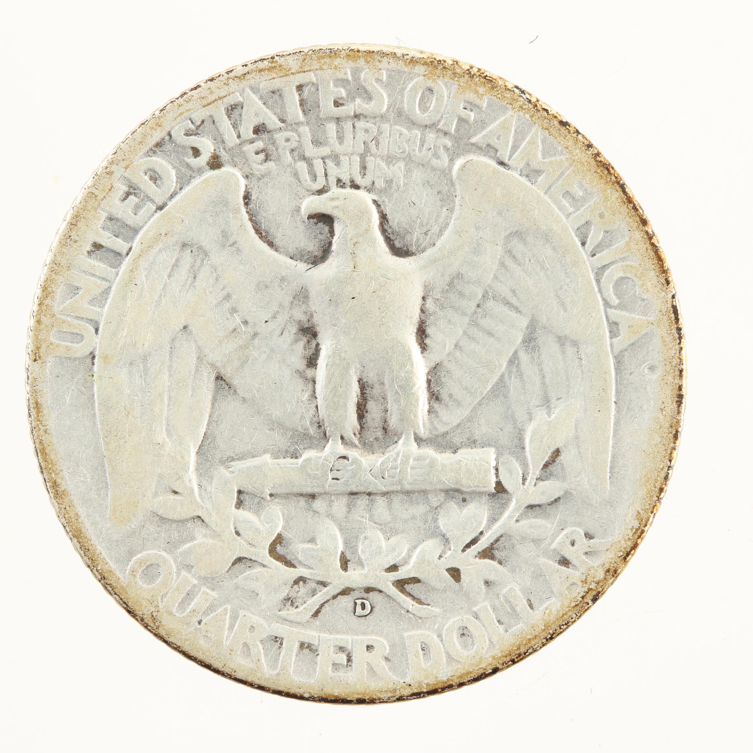 Thirteen Vintage Washington Silver Quarters from the Late 1940s