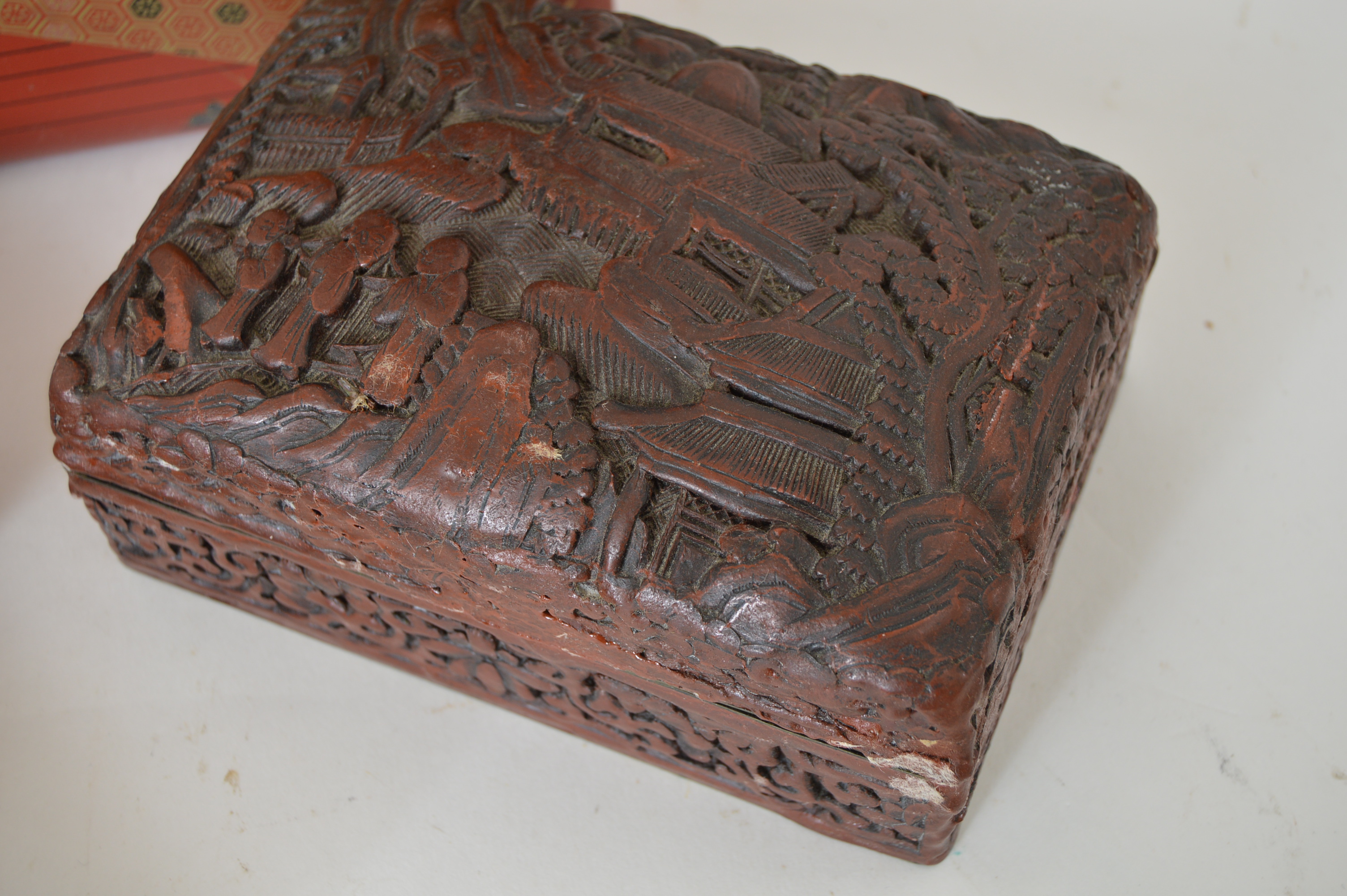 Japanese Stacked Lacquerware Box and Chinese Cinnabar Carved Boxes