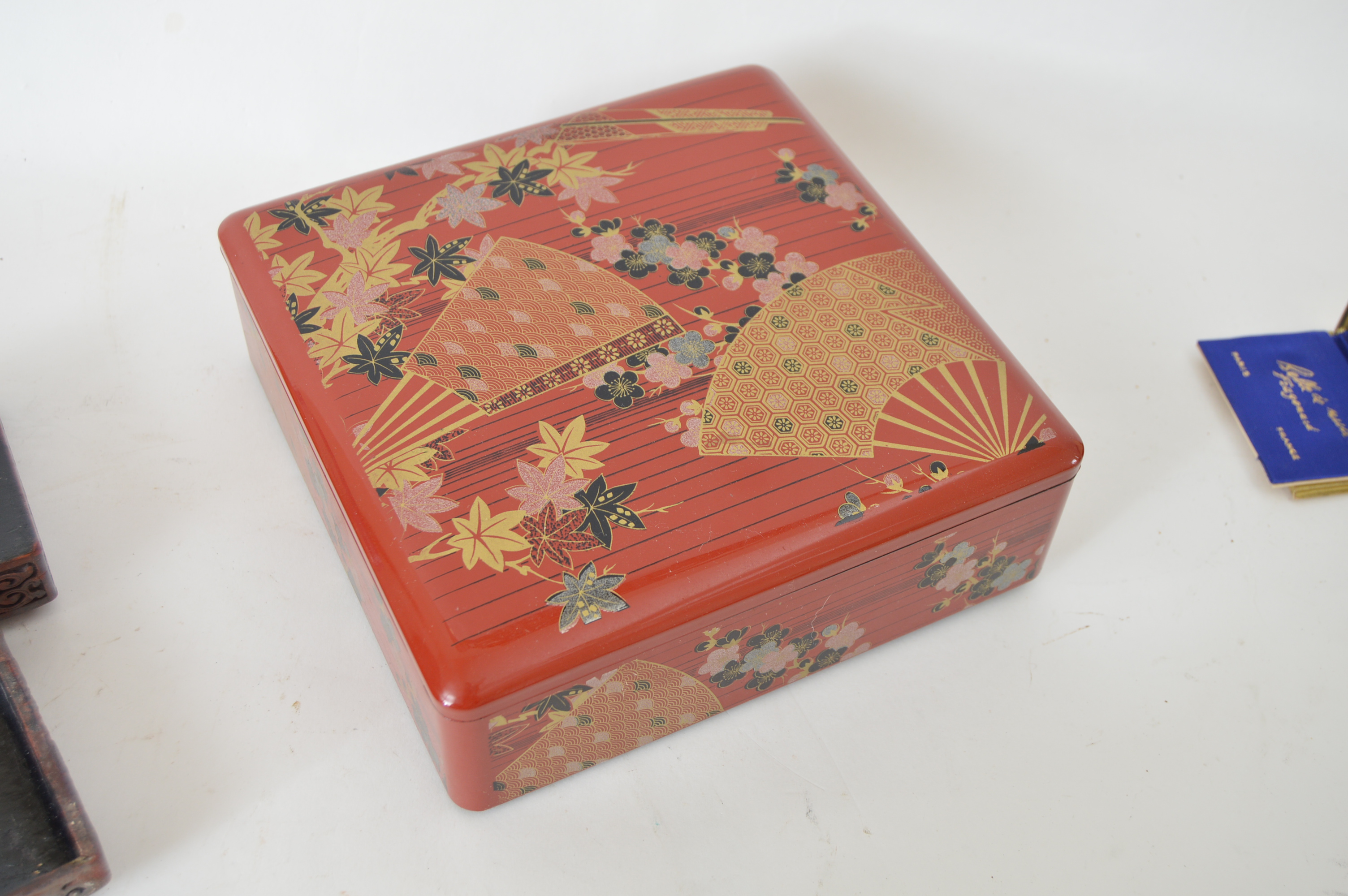 Japanese Stacked Lacquerware Box and Chinese Cinnabar Carved Boxes