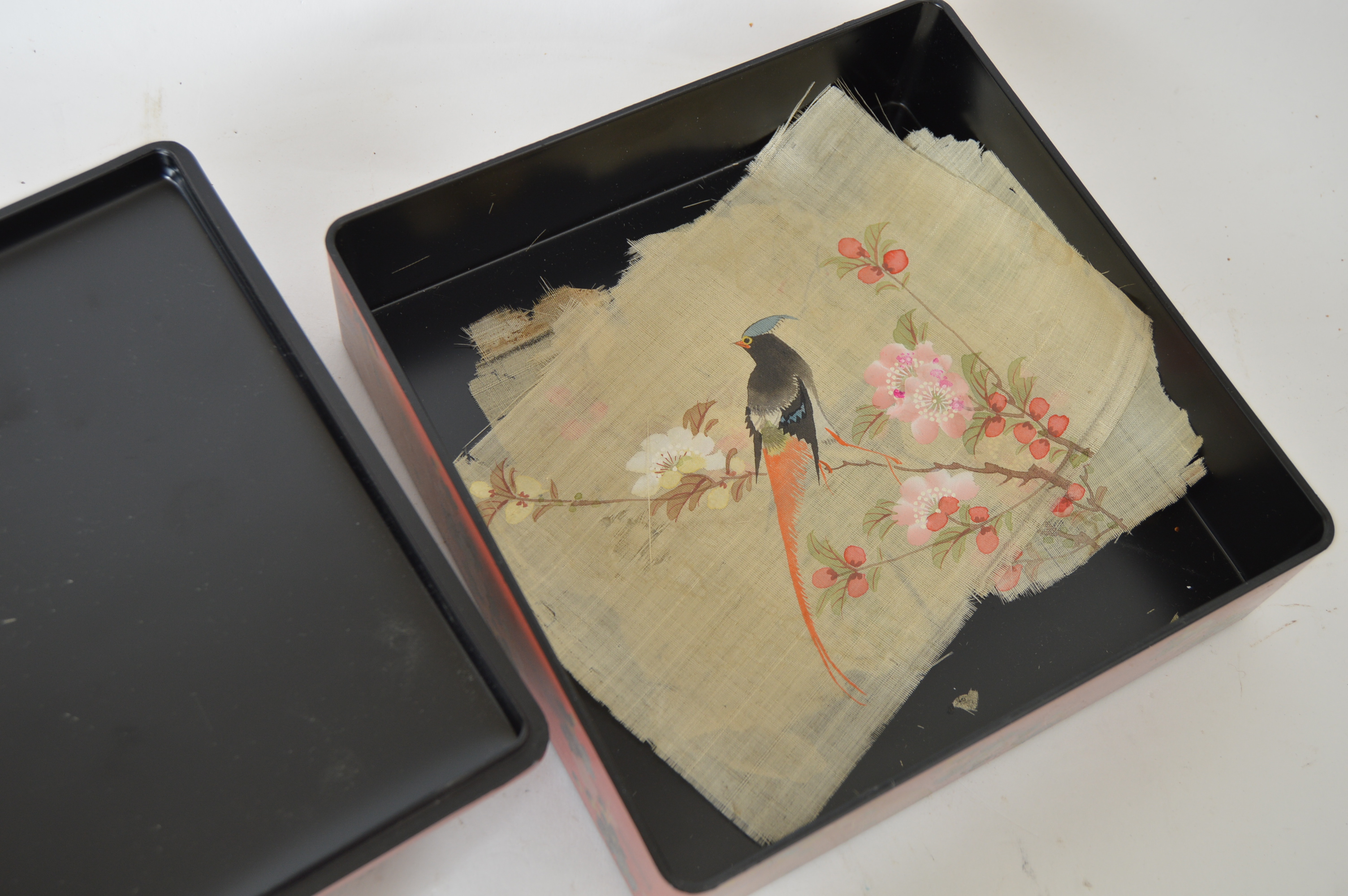 Japanese Stacked Lacquerware Box and Chinese Cinnabar Carved Boxes