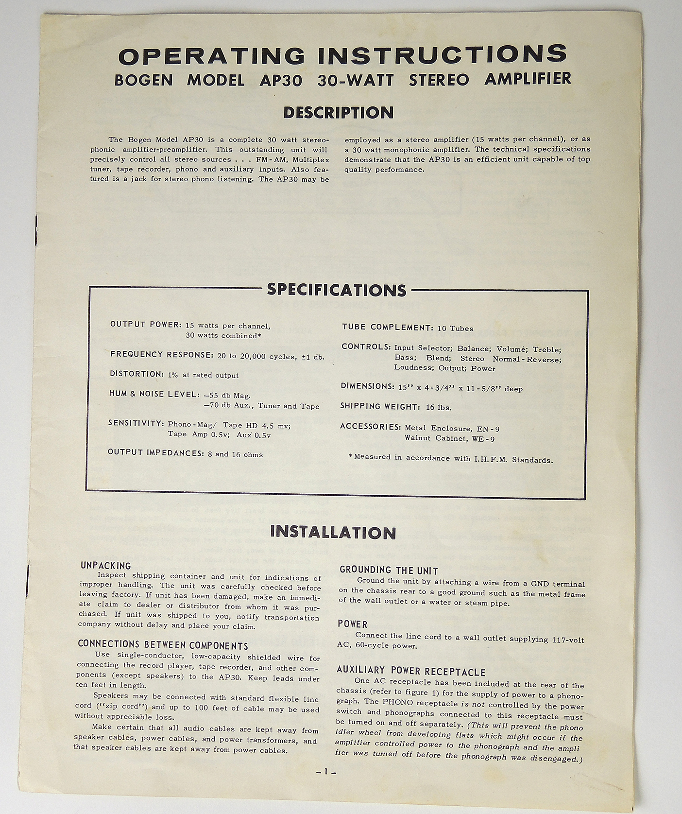 Bogen AP30 Vintage Tube Stereo Amplifier