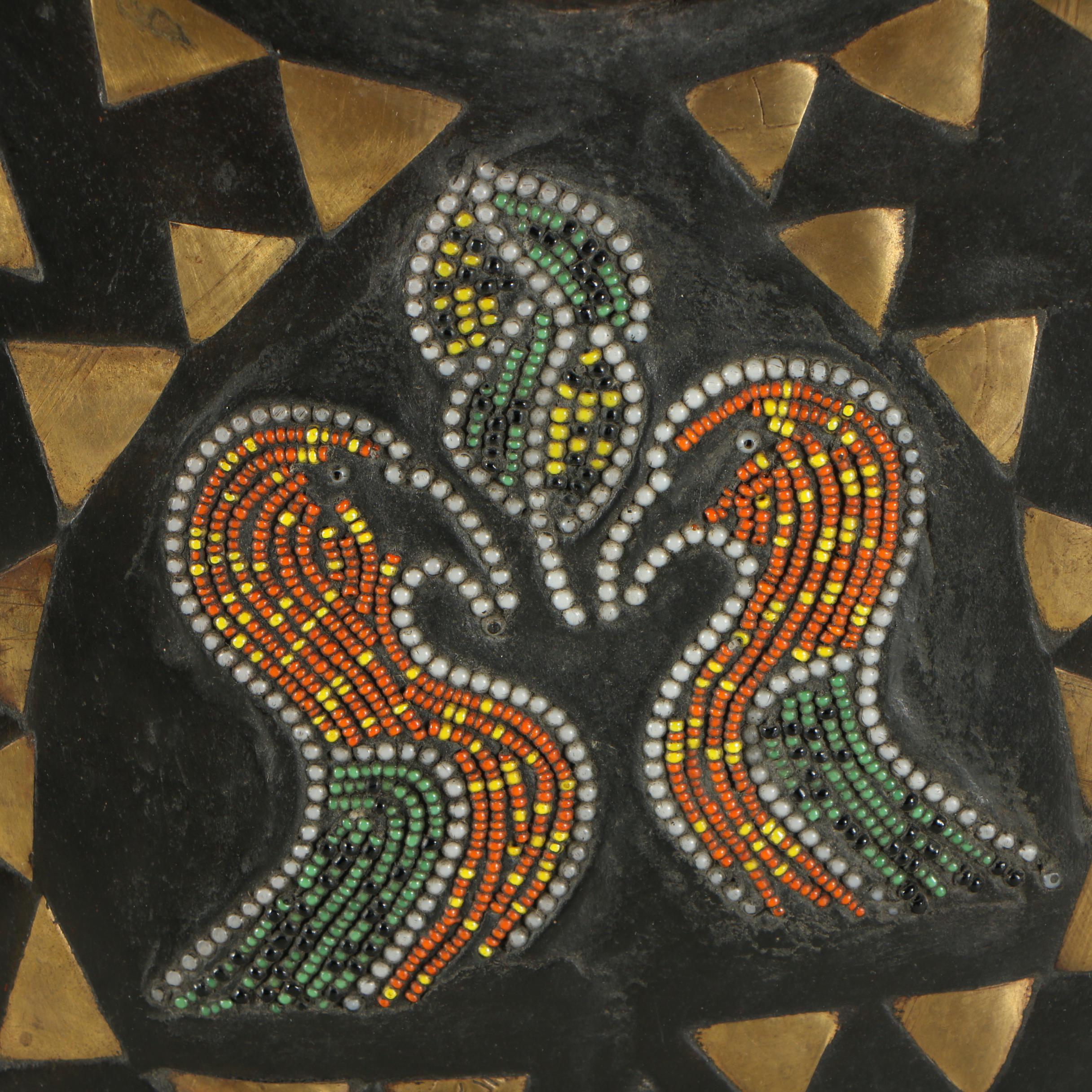 Ashanti Style Masks with Inlaid Brass and Beads