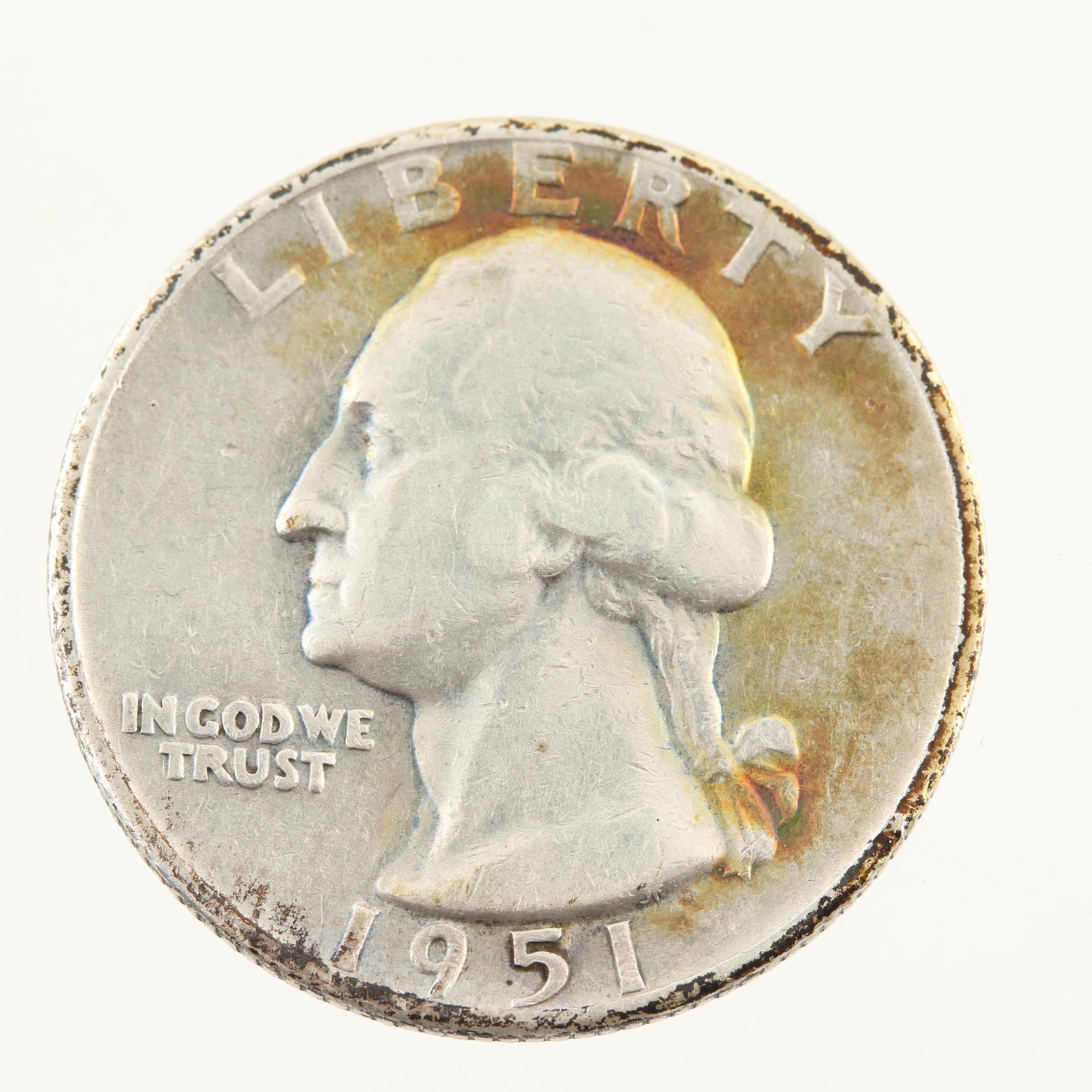 Twelve Vintage Washington Silver Quarters from the Early 1950s