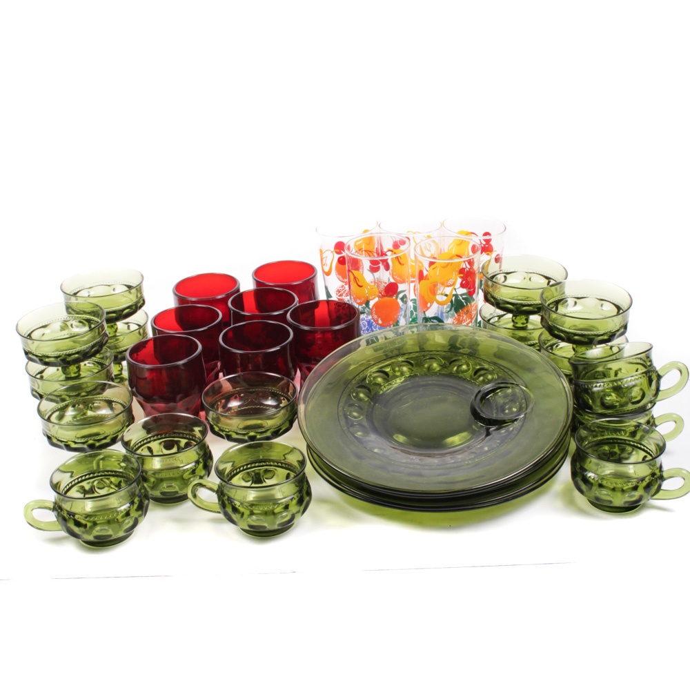Colony "Color Crown Green" Glassware and Assorted Barware